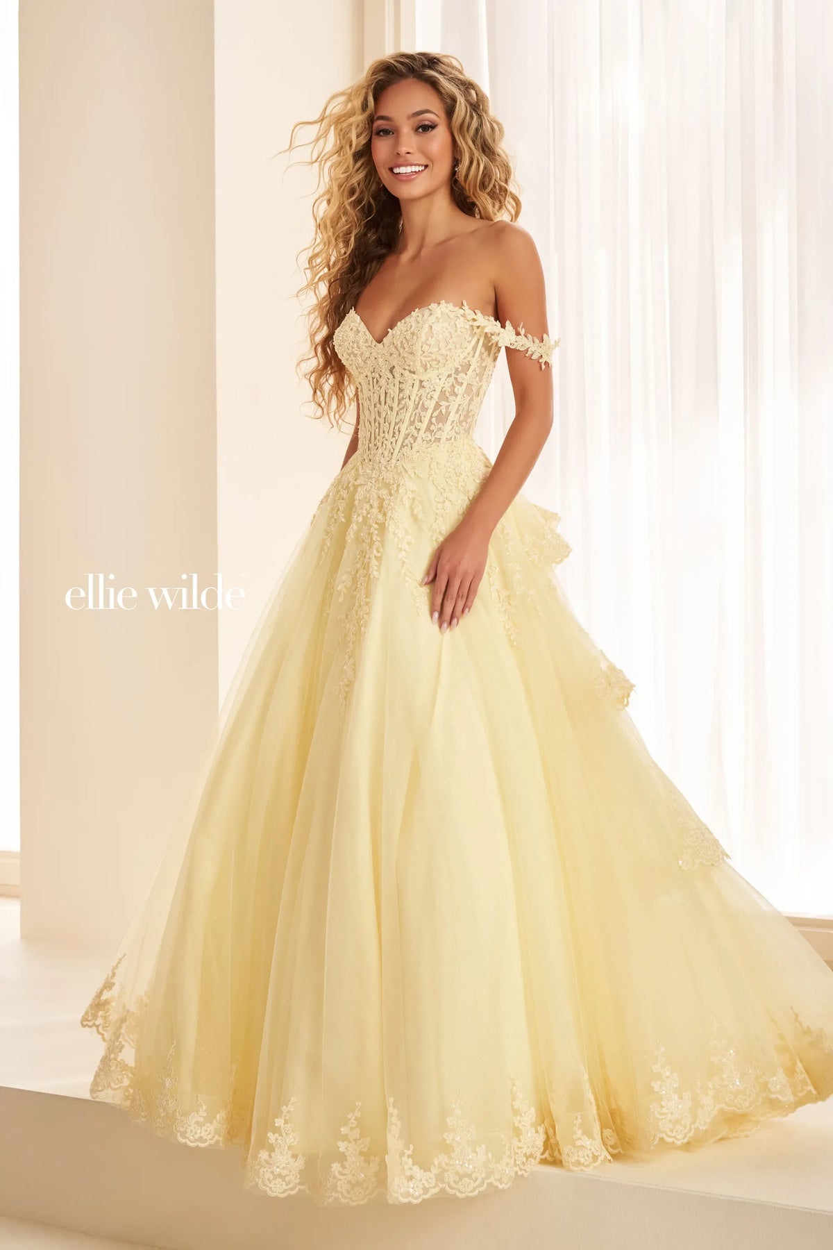 Ellie Wilde Prom Dress Light Yellow Ellie Wilde EW38092