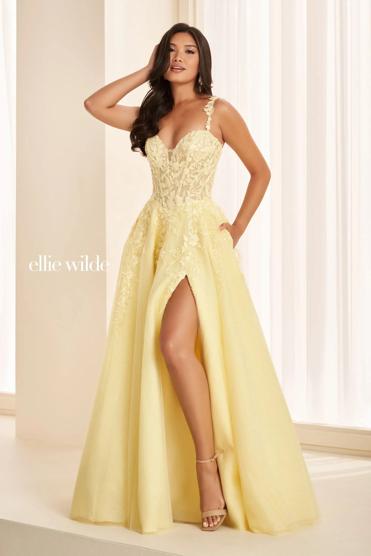 Ellie Wilde Prom Dress Light Yellow Ellie Wilde EW38124