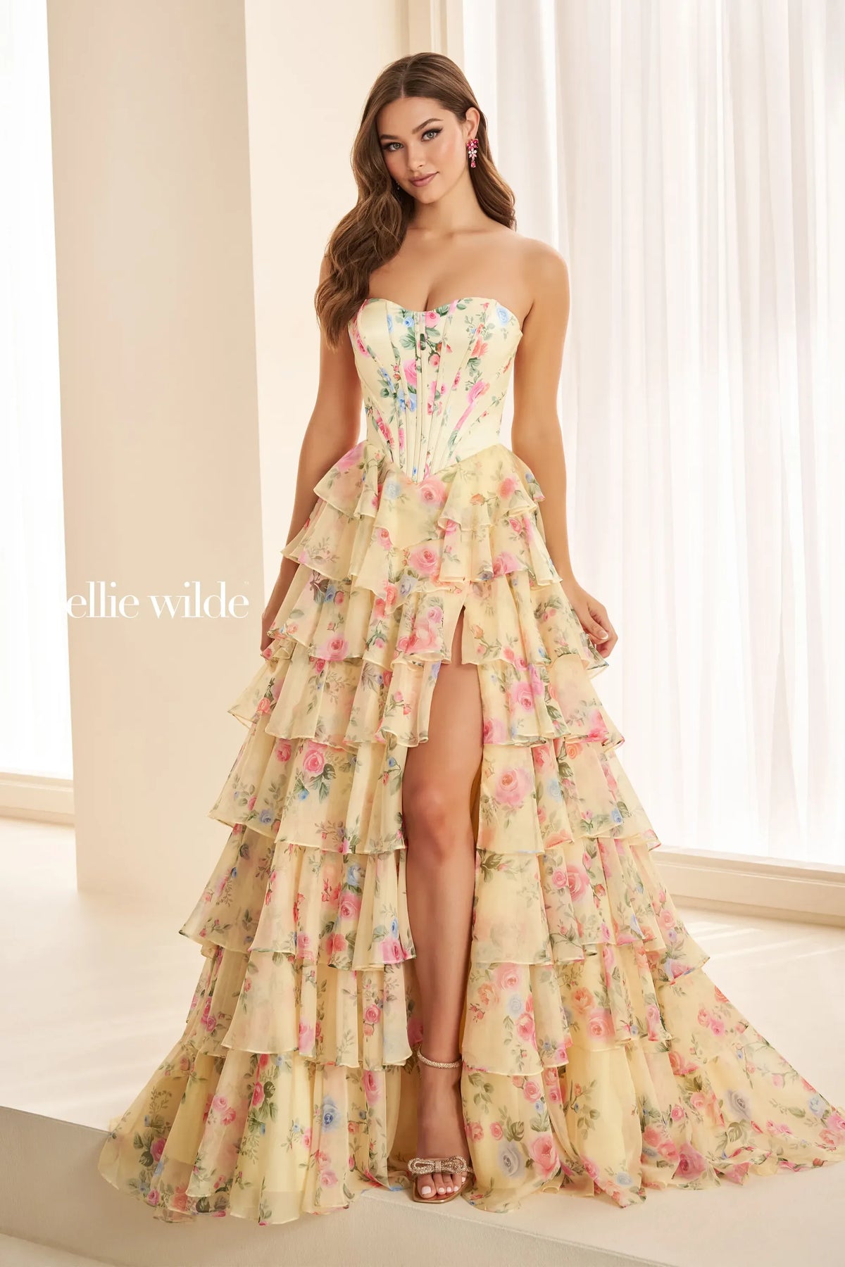 Ellie Wilde Prom Dress Yellow/Multi Ellie Wilde EW38127