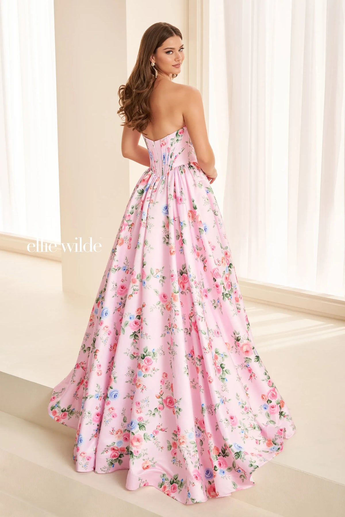 Ellie Wilde Prom Dress Pink/Multi Ellie Wilde EW38132 back