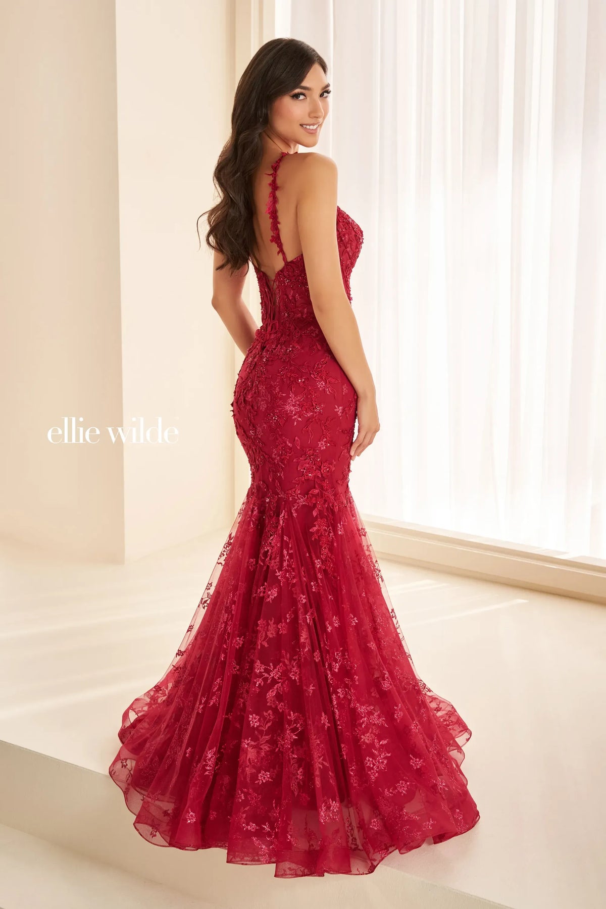 Ellie Wilde Prom Dress Wine Ellie Wilde EW38138 back