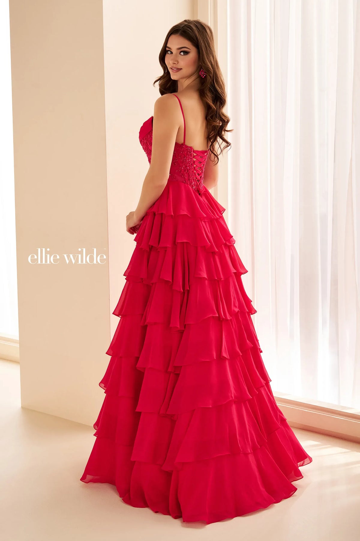 Ellie Wilde Prom Dress Magenta Ellie Wilde EW38201 back