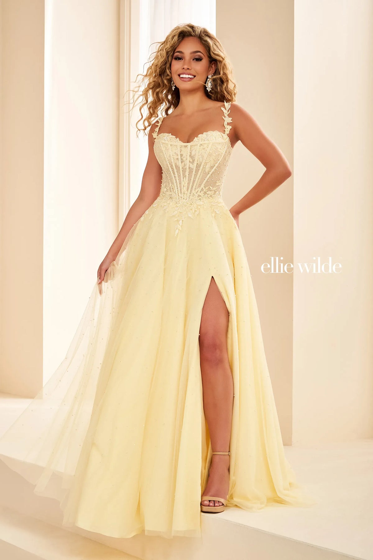 Ellie Wilde Prom Dress Light Yellow Ellie Wilde EW38210