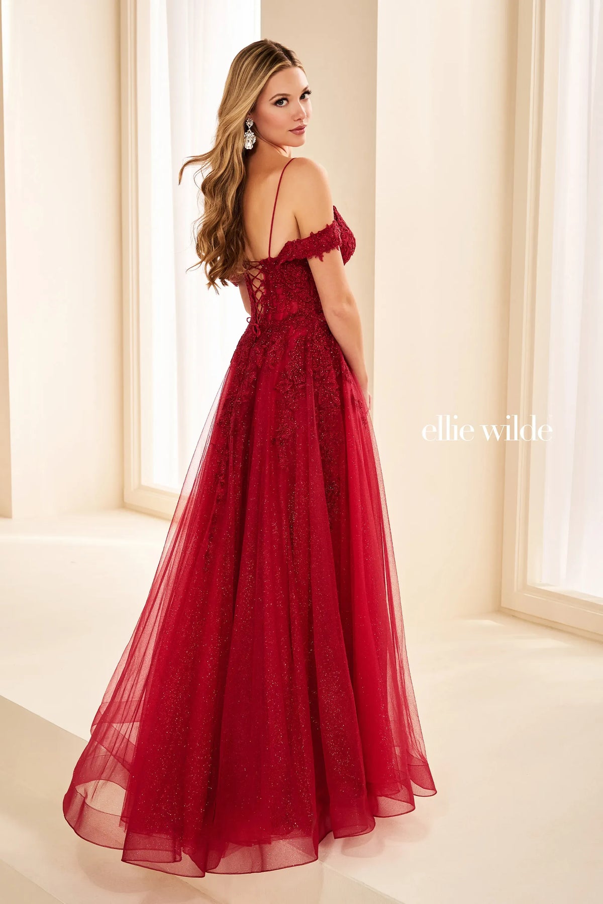 Ellie Wilde Prom Dress Wine Ellie Wilde EW38219 back
