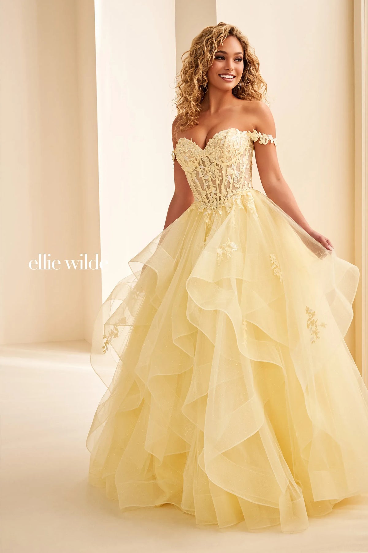 Ellie Wilde Prom Dress Light Yellow Ellie Wilde EW38220