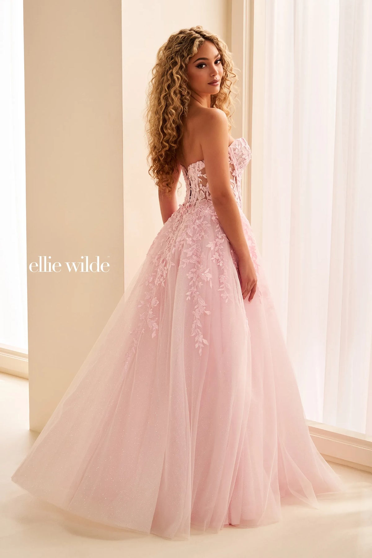 Ellie Wilde Prom Dress Light Pink Ellie Wilde EW38221 back