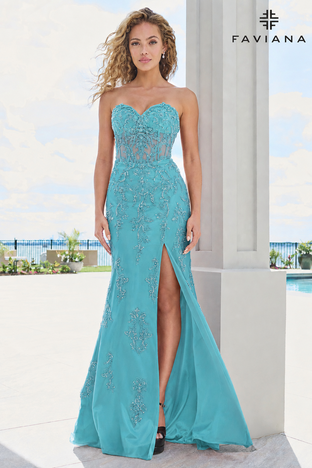 Faviana Prom Dress 00 / Dark Pacific Blue Faviana 11654 Dress