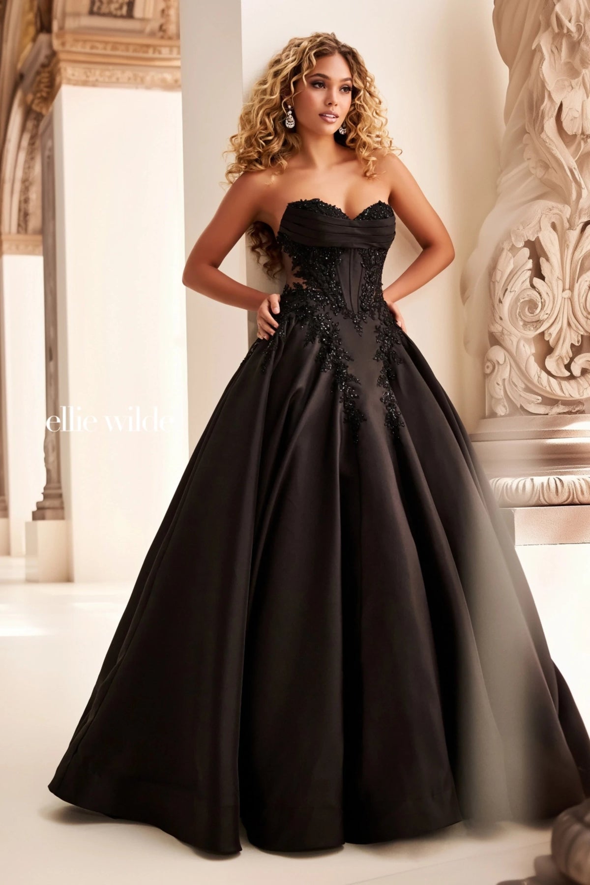 Ellie Wilde EW37082 Black Ball Gown prom dress