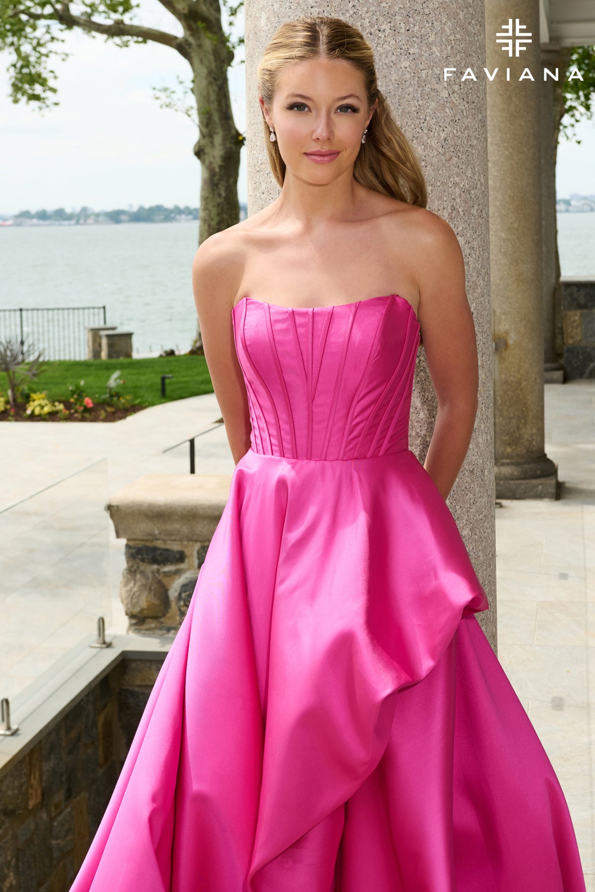 Faviana E11671 Beaded Corset Sparkle Stretch Jersey Mermaid Gown in Wild Berry
