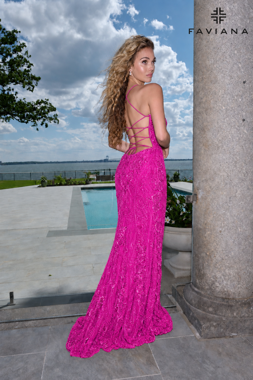 Faviana 11683 Sweetheart Beaded Corset Dress With Lace-Up Back And Leg Slit