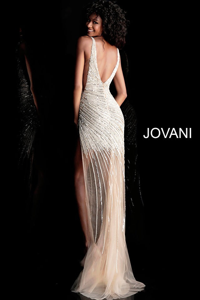 Jovani 00 / Black/multi Jovani 63405 High Slit Beaded Dress