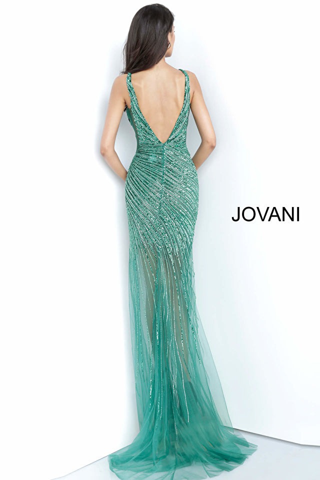Jovani 00 / Black/multi Jovani 63405 High Slit Beaded Dress