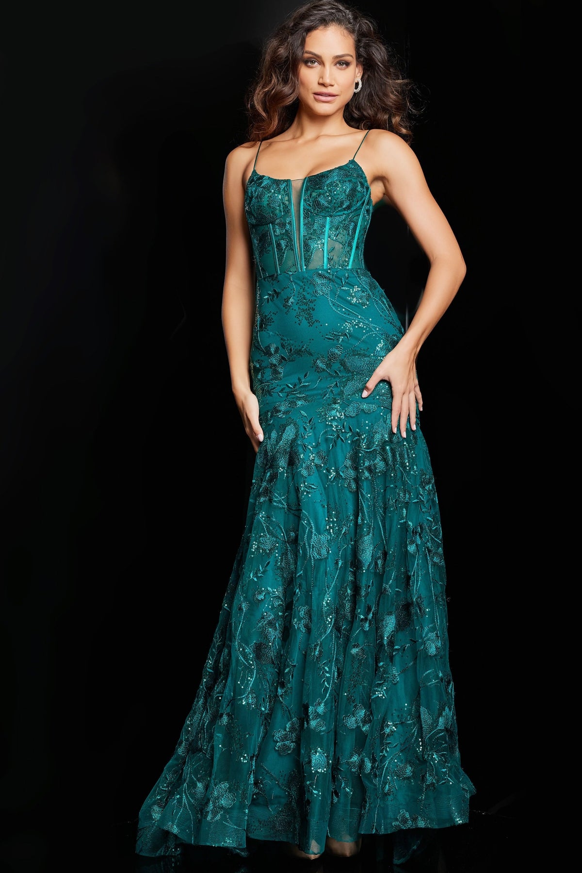 Jovani 38004 Yellow V Neckline Beaded Gown
