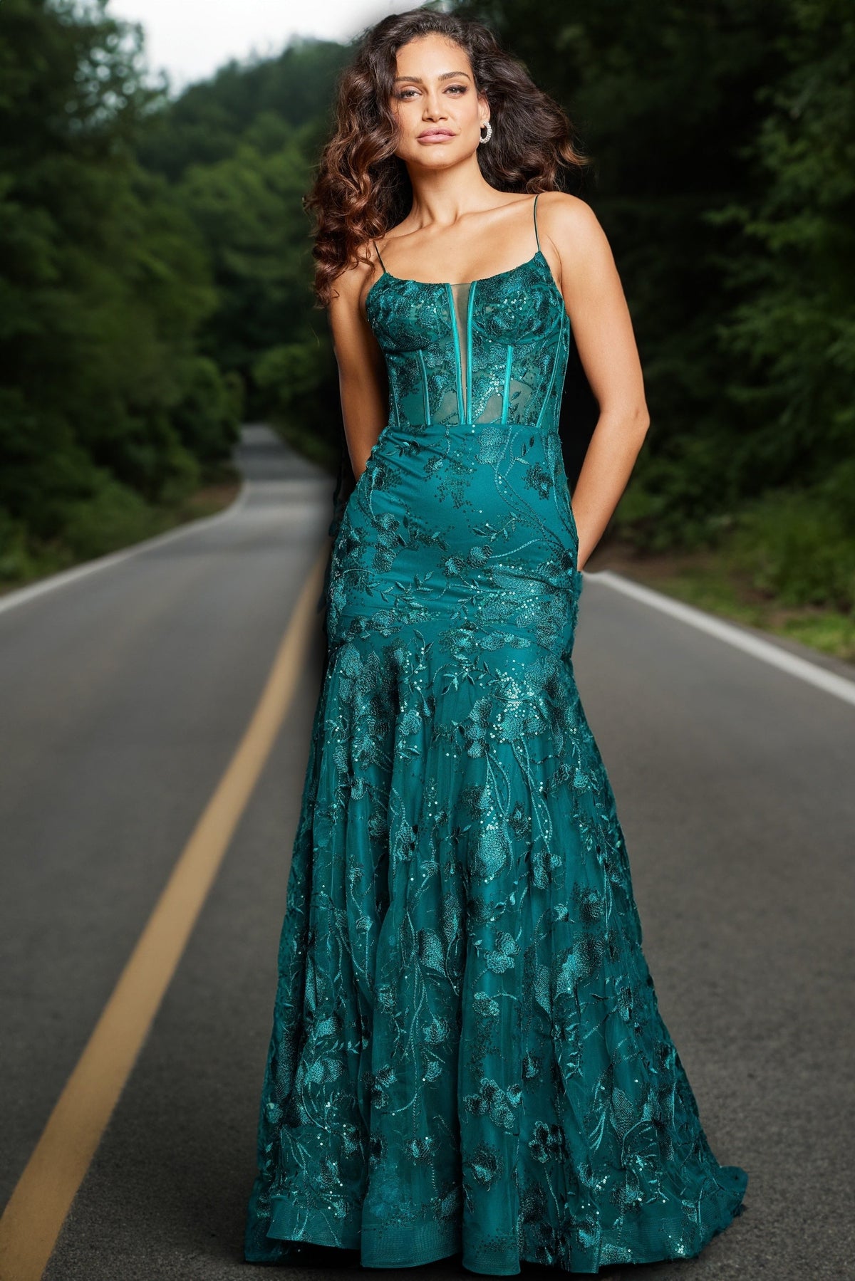 Jovani 38004 Yellow V Neckline Beaded Gown