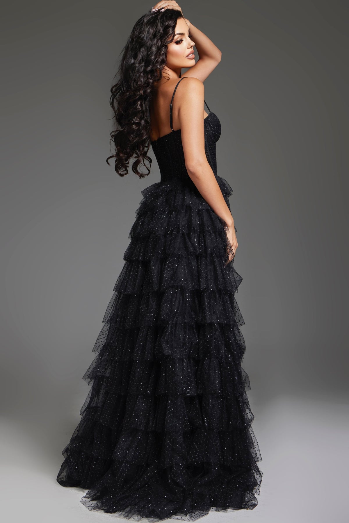Jovani 38278 Layered tulle gown with corset bodice