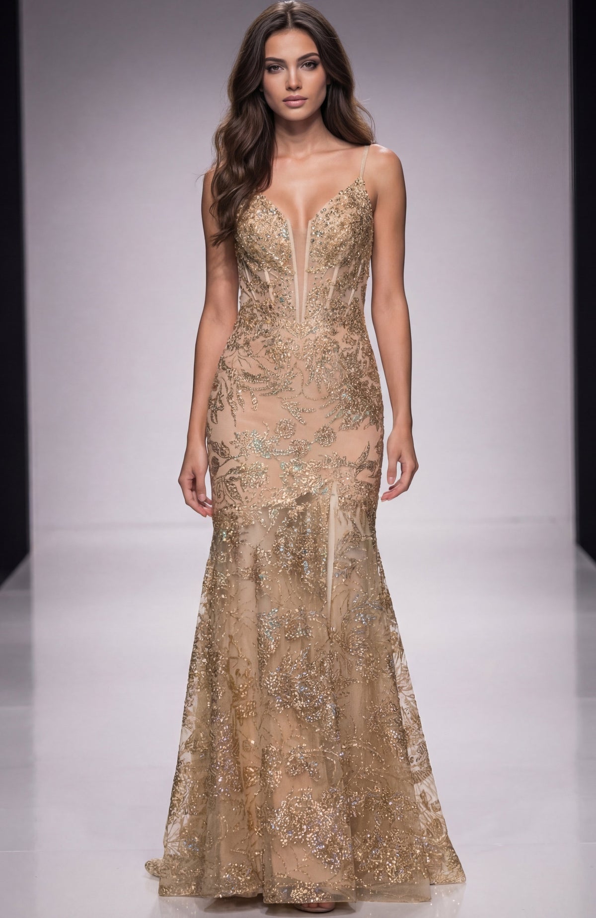 Jovani 38468 Beaded Corset Sheer Skirt Gown with Slit