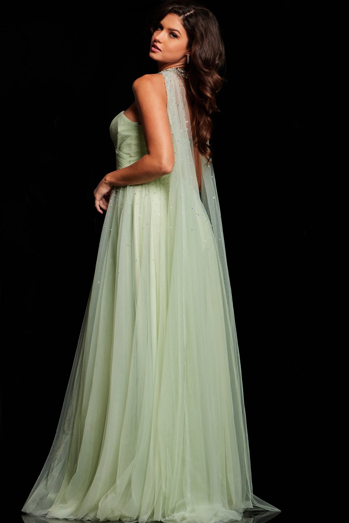 Jovani 39307 Mint Tulle A Line Strapless Dress