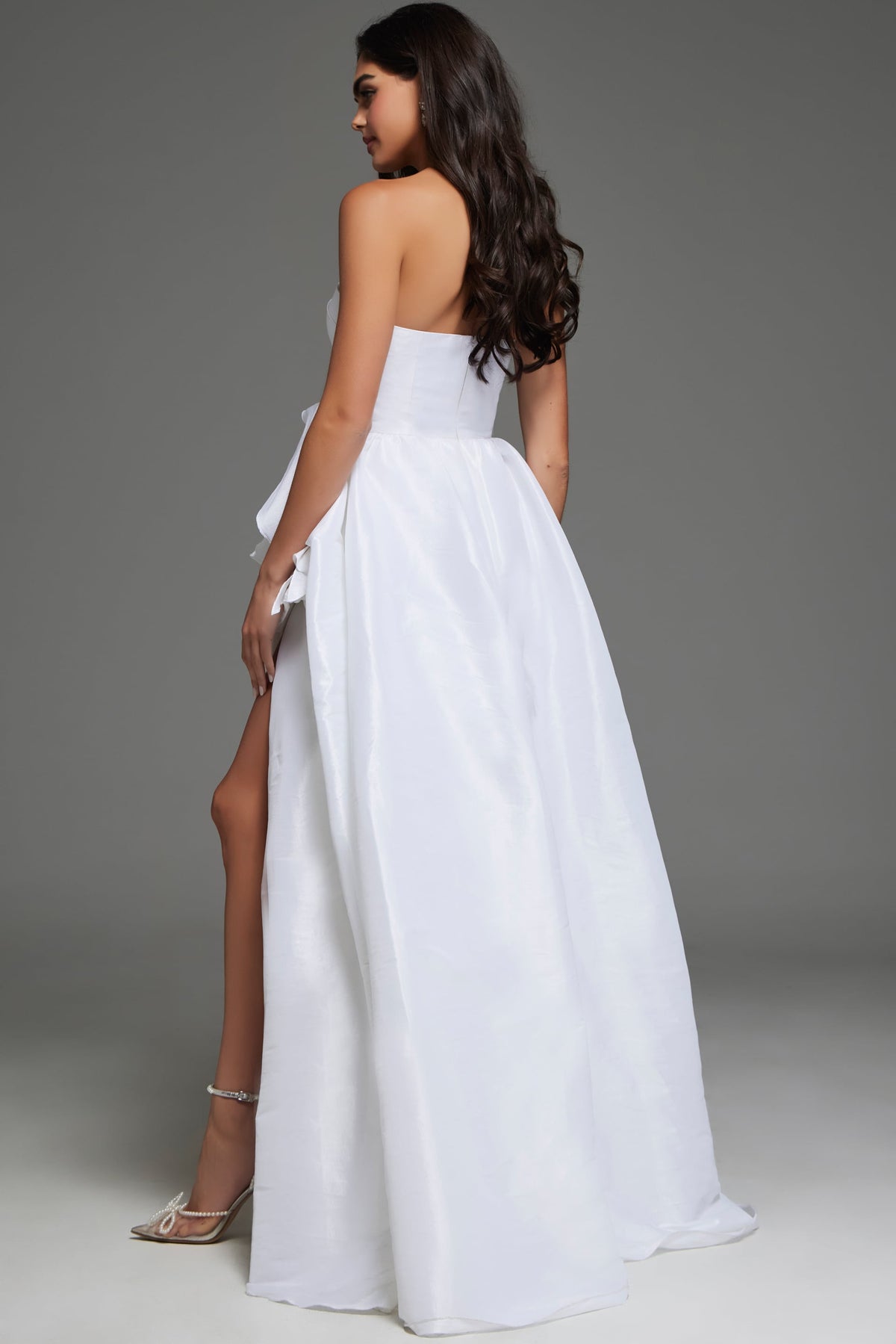 Jovani 39796 Elegant One Shoulder Bridal Gown with Floral Detail and Side Slit