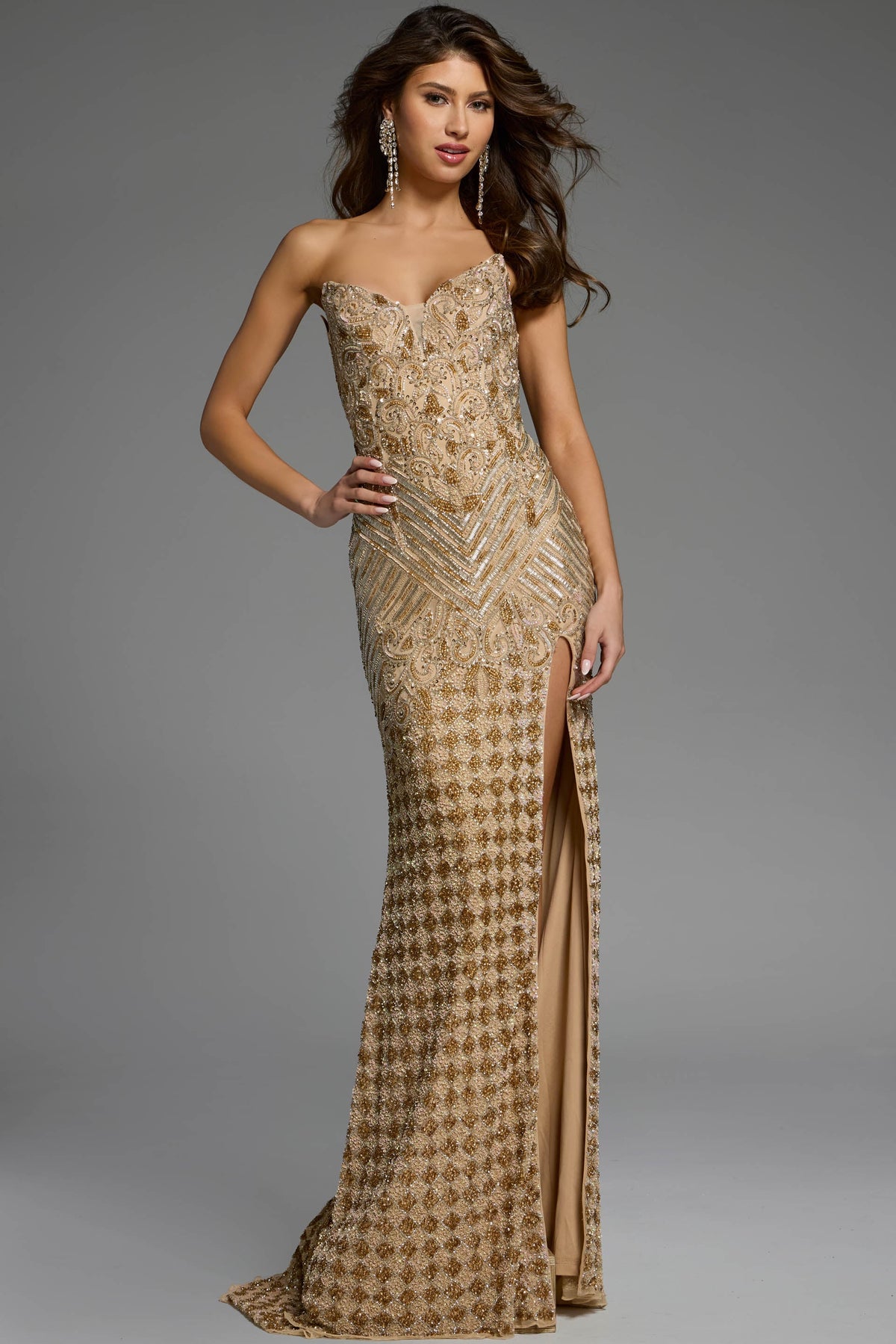 Jovani 42412 Sweetheart Beaded Fitted Slit Prom Gown