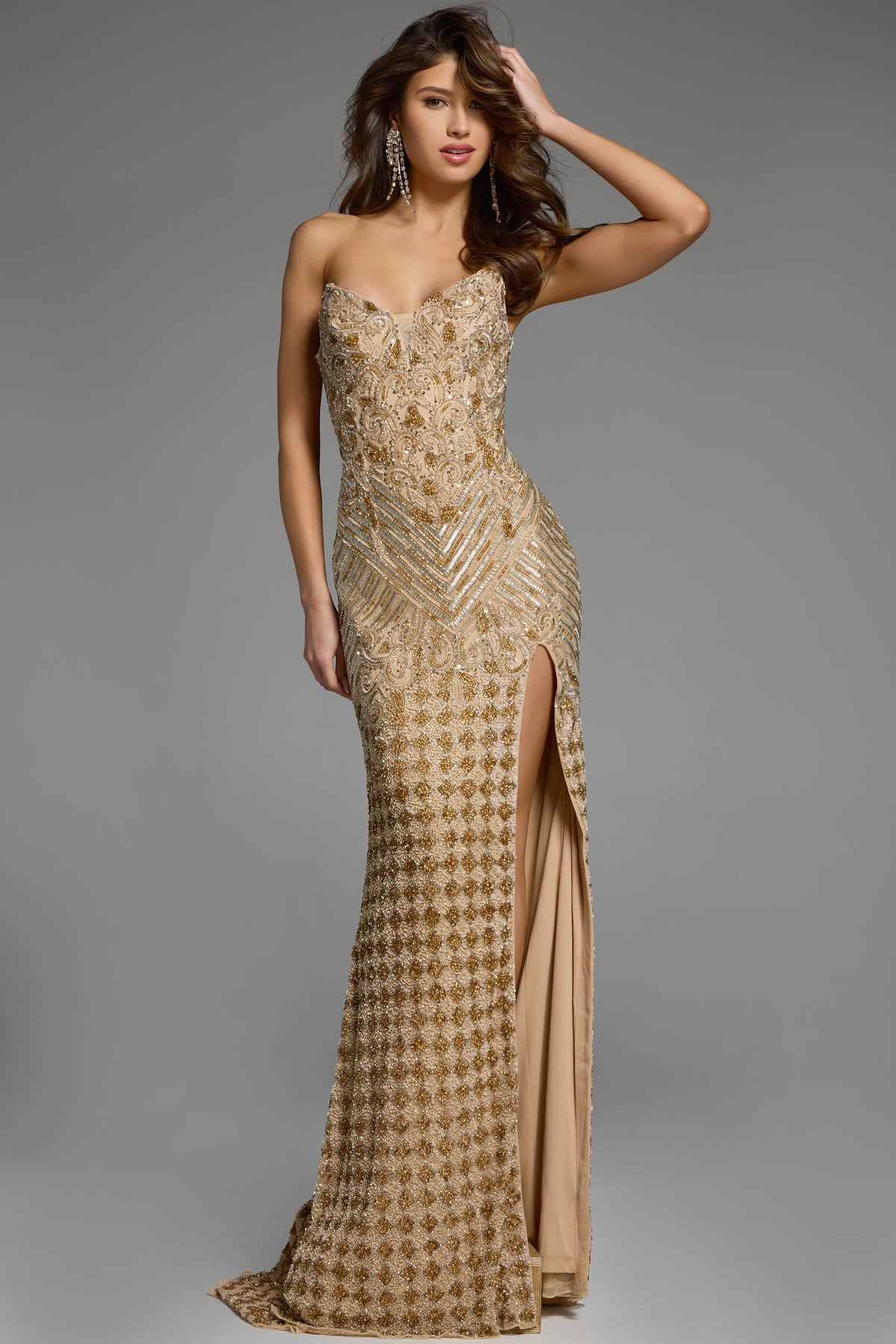 Jovani 42412 Sweetheart Beaded Fitted Slit Prom Gown