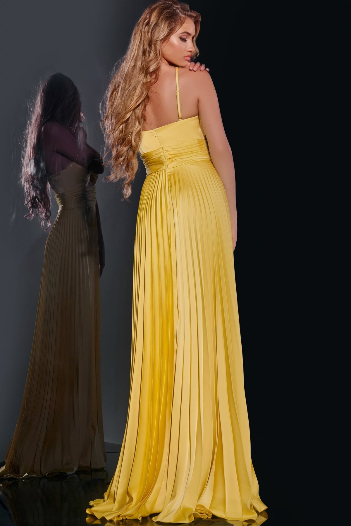 Jovani 42971 Pleated Gown with Knot Bodice and High Slit