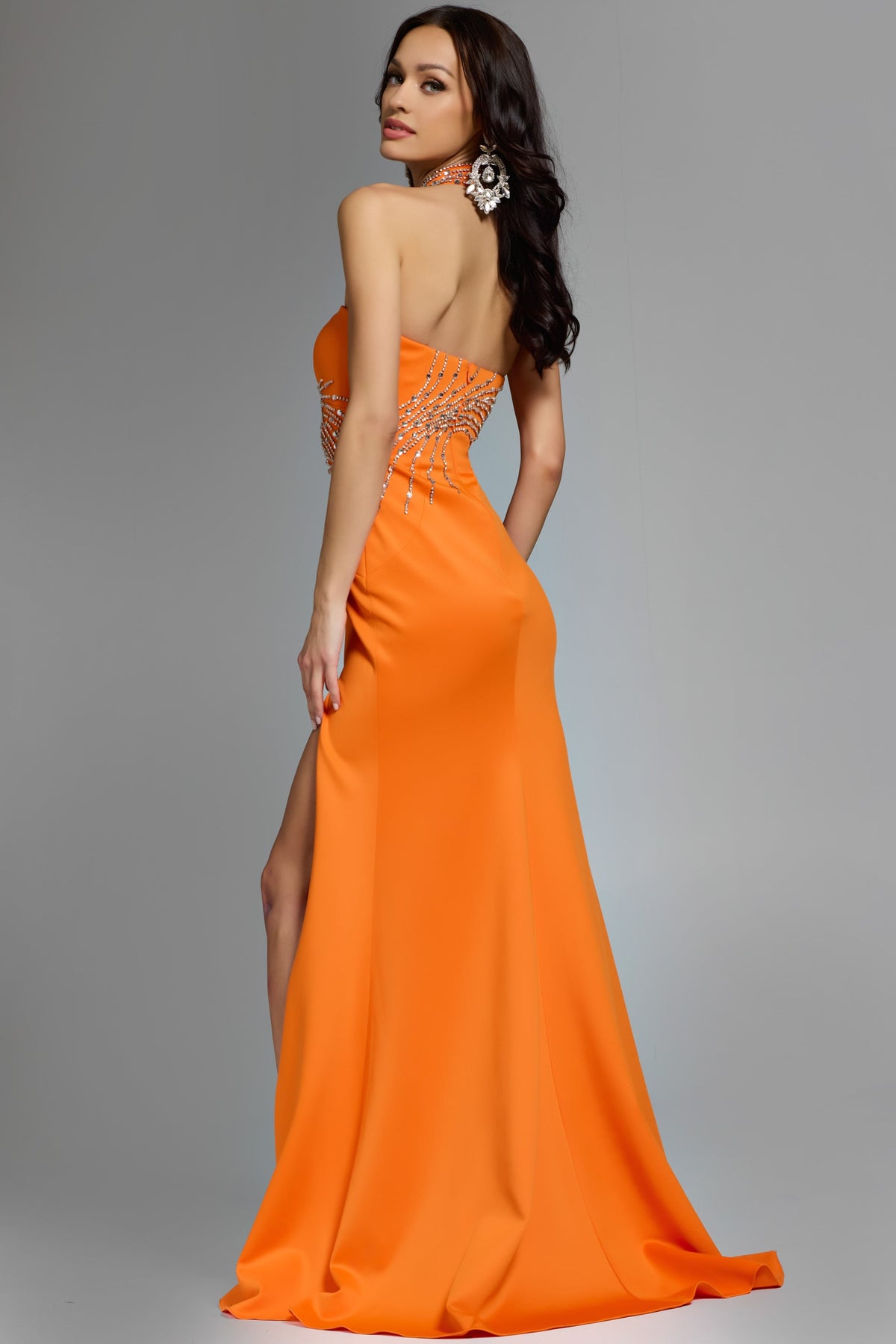 Jovani 43018 One Shoulder Gown With Beaded Neckline