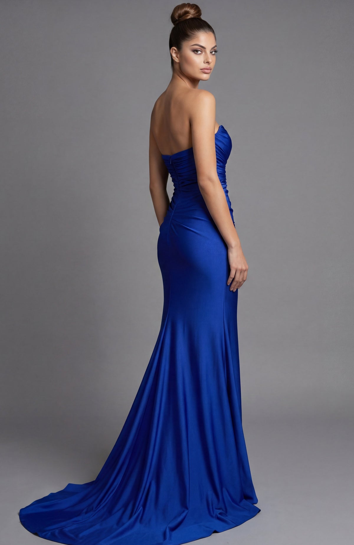 Jovani 43041 Halter Neck Draped Column Gown With Rosette Detail