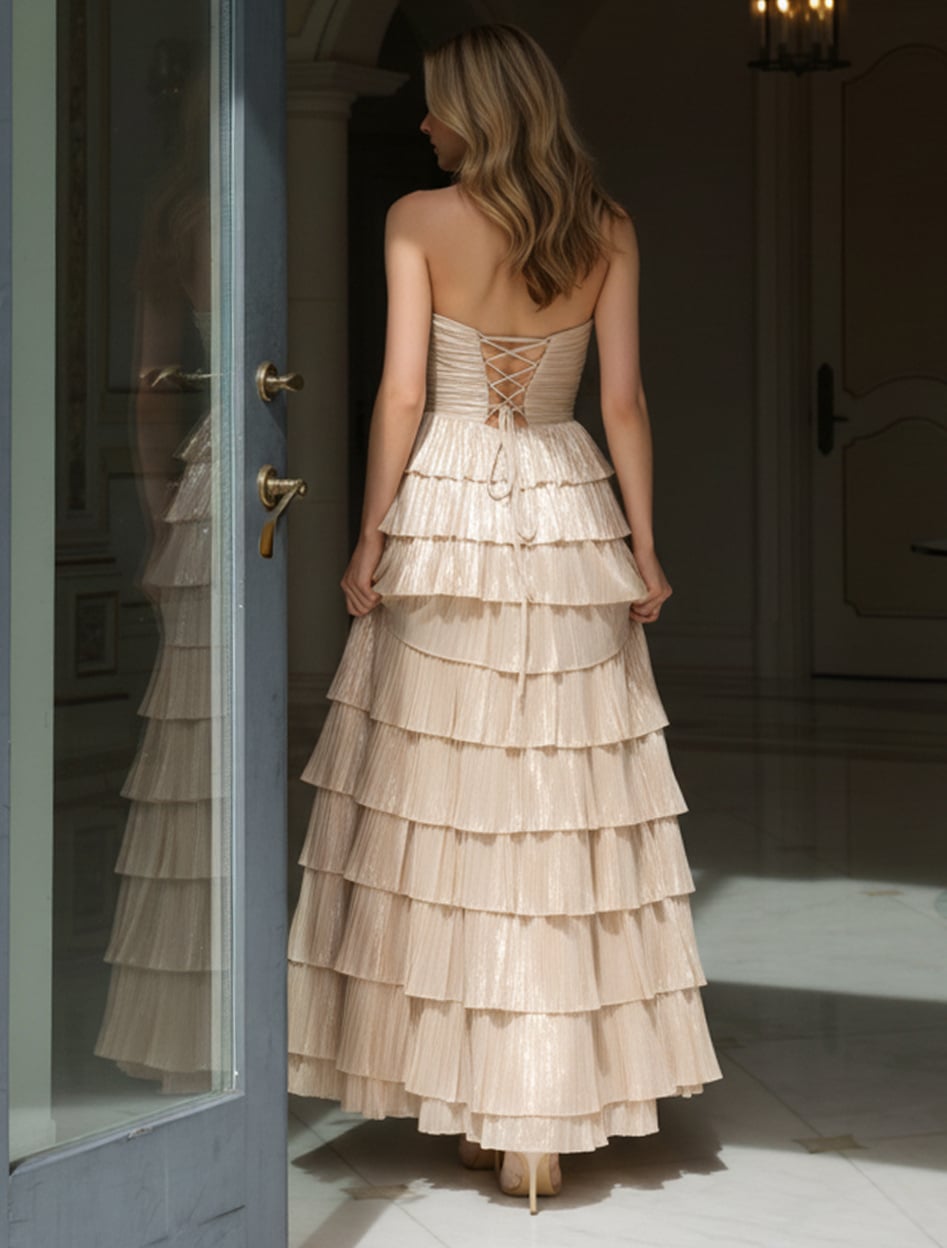 Jovani 43161 Strapless Tiered Evening Gown With Side Slit