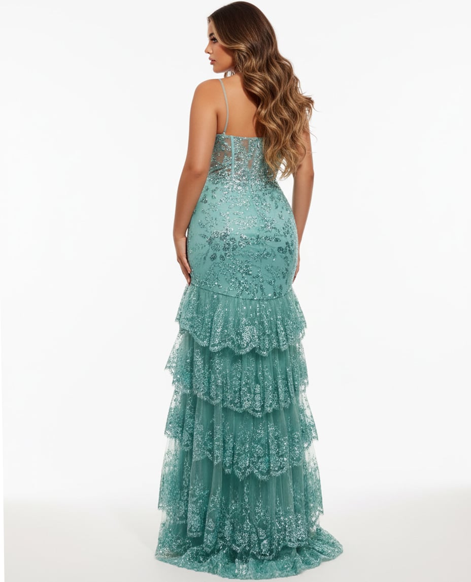 Jovani 43171 Spaghetti Strap Gown with Beaded Bodice and High Slit