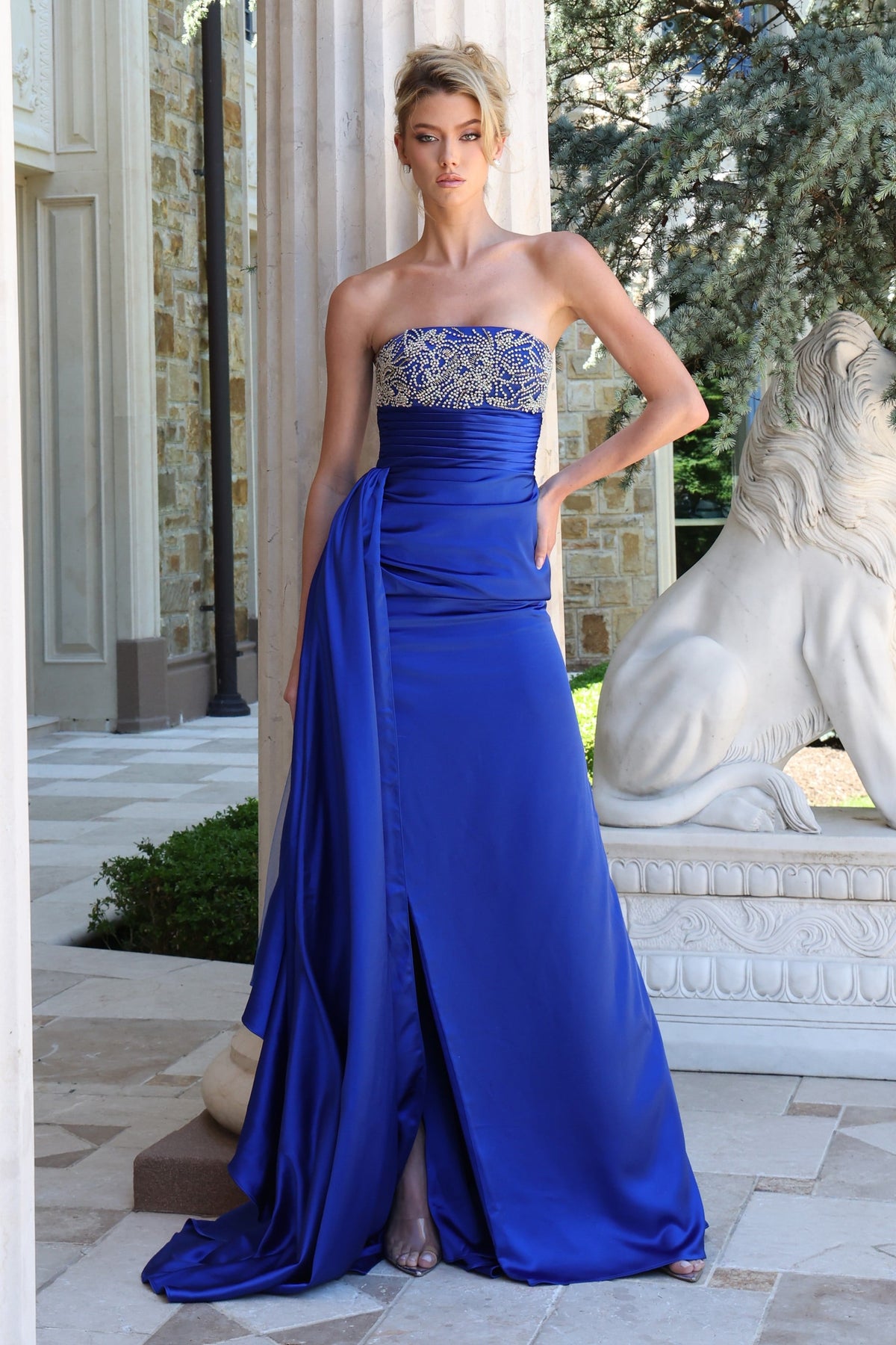 Jovani 43674 Strapless Beaded Satin Prom Dress