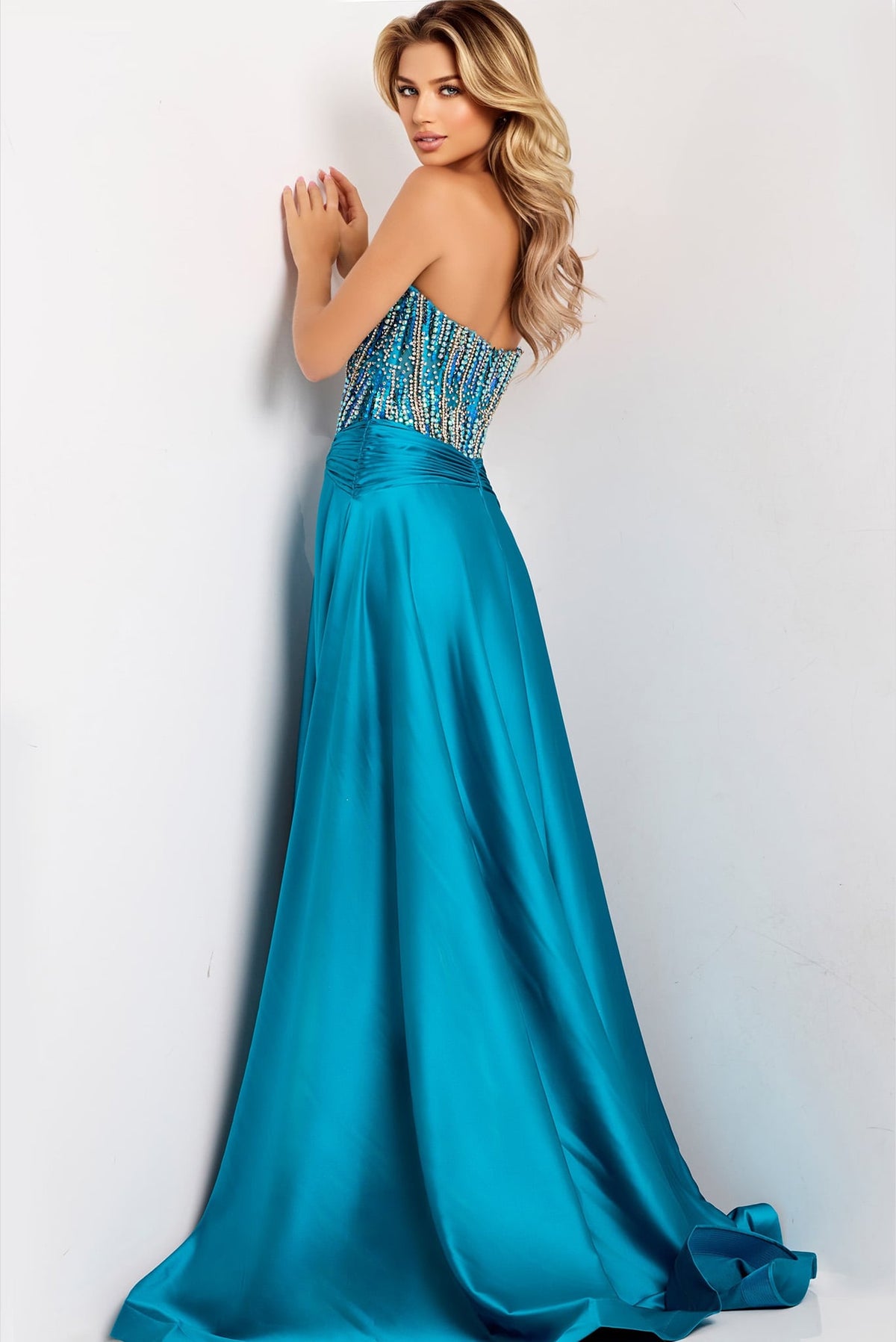 Jovani 43729 Strapless Beaded Corset Satin Dress