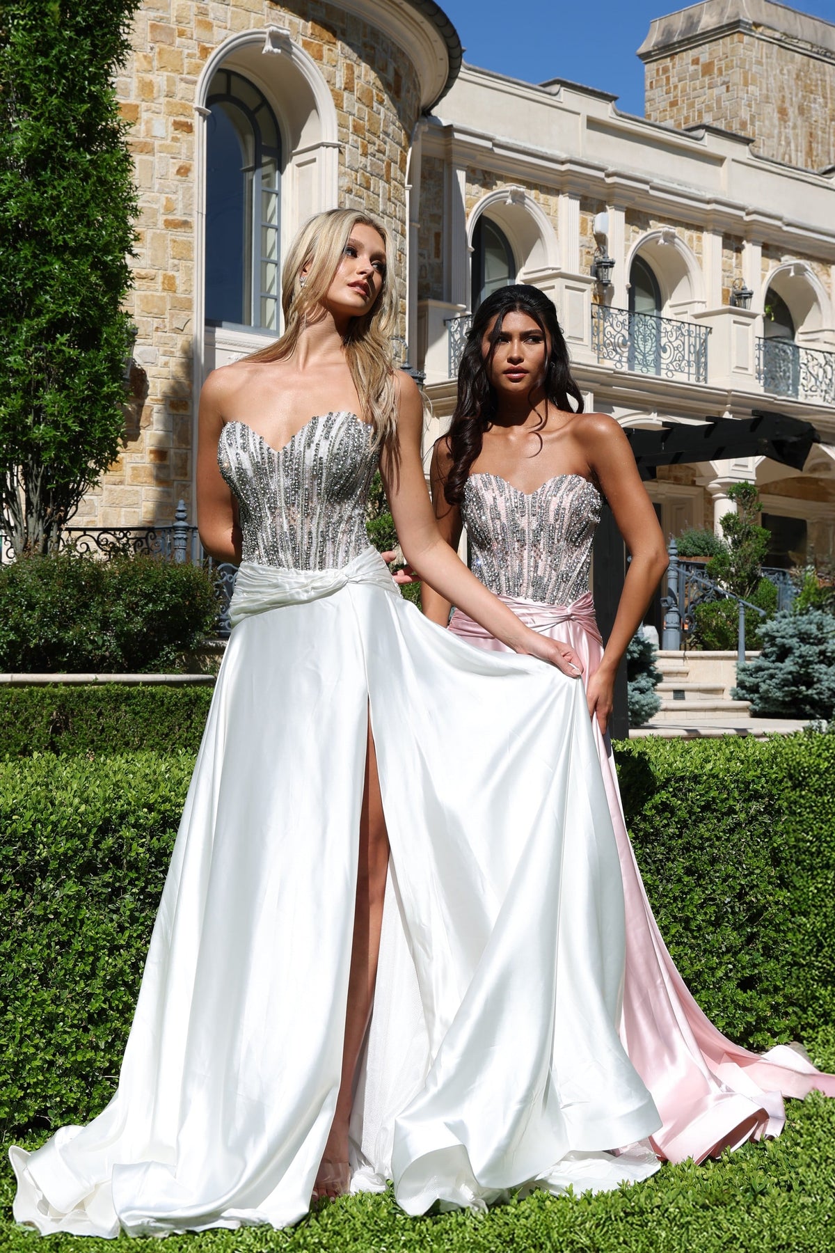 Jovani 43729 Strapless Beaded Corset Satin Dress