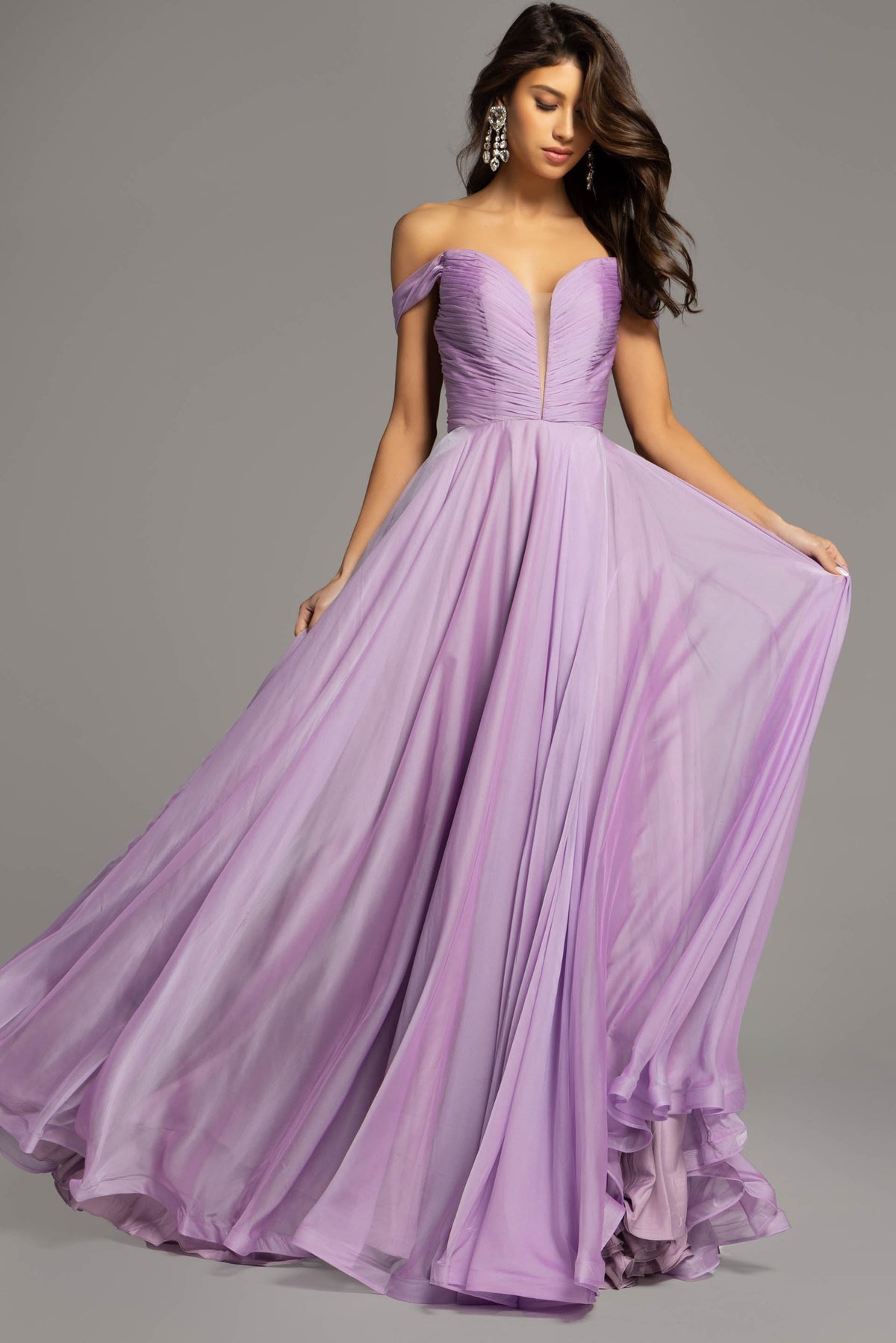 Jovani 43842 Off the Shoulder Gown with Cut-Out Lace Up Back