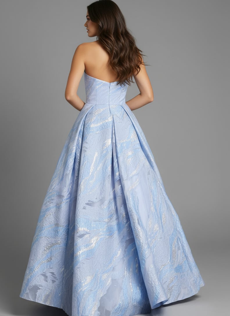 Jovani 44369 Strapless A-Line Gown with Textured Floral Motif
