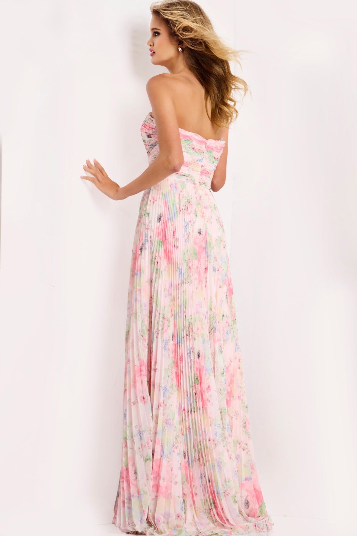 Jovani 44518 Floral Strapless Pleated Prom Dress