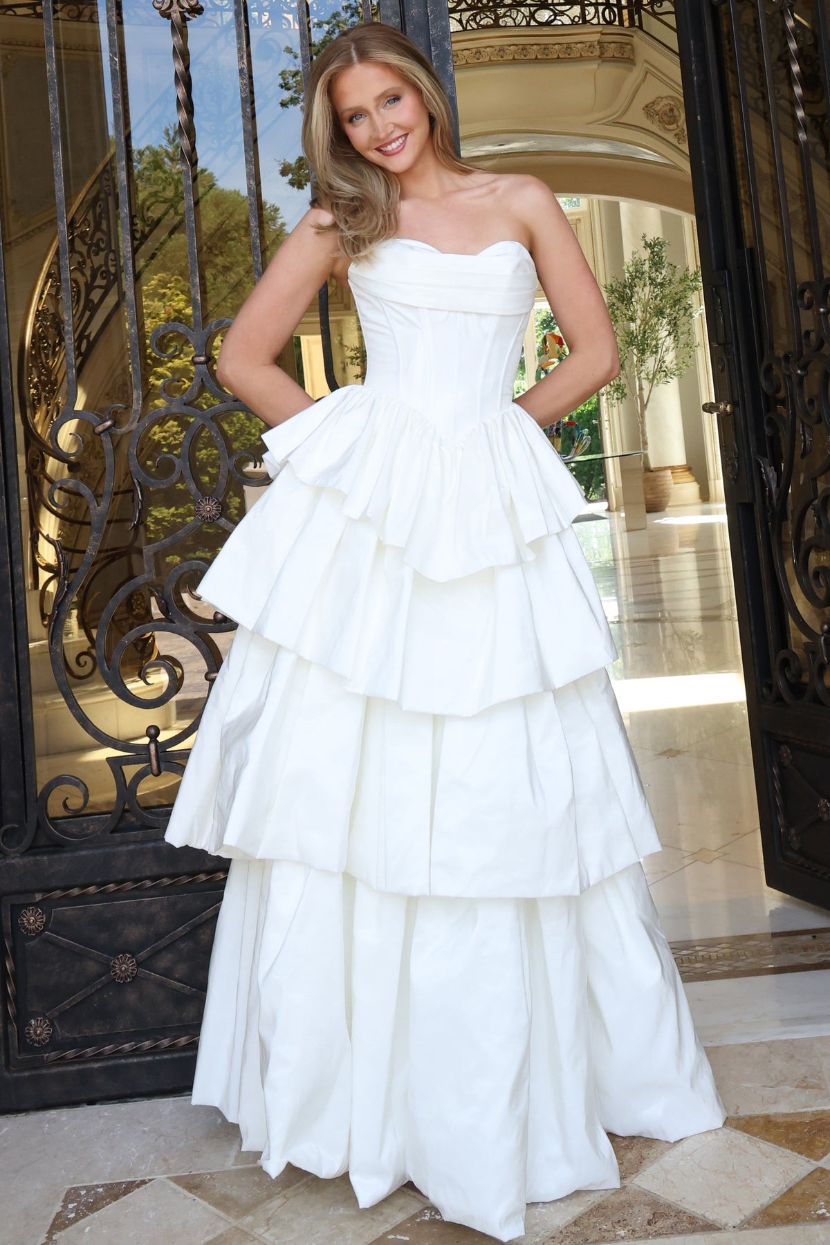 Jovani 45111 Dramatic Tiered Taffeta Corset Ball Gown