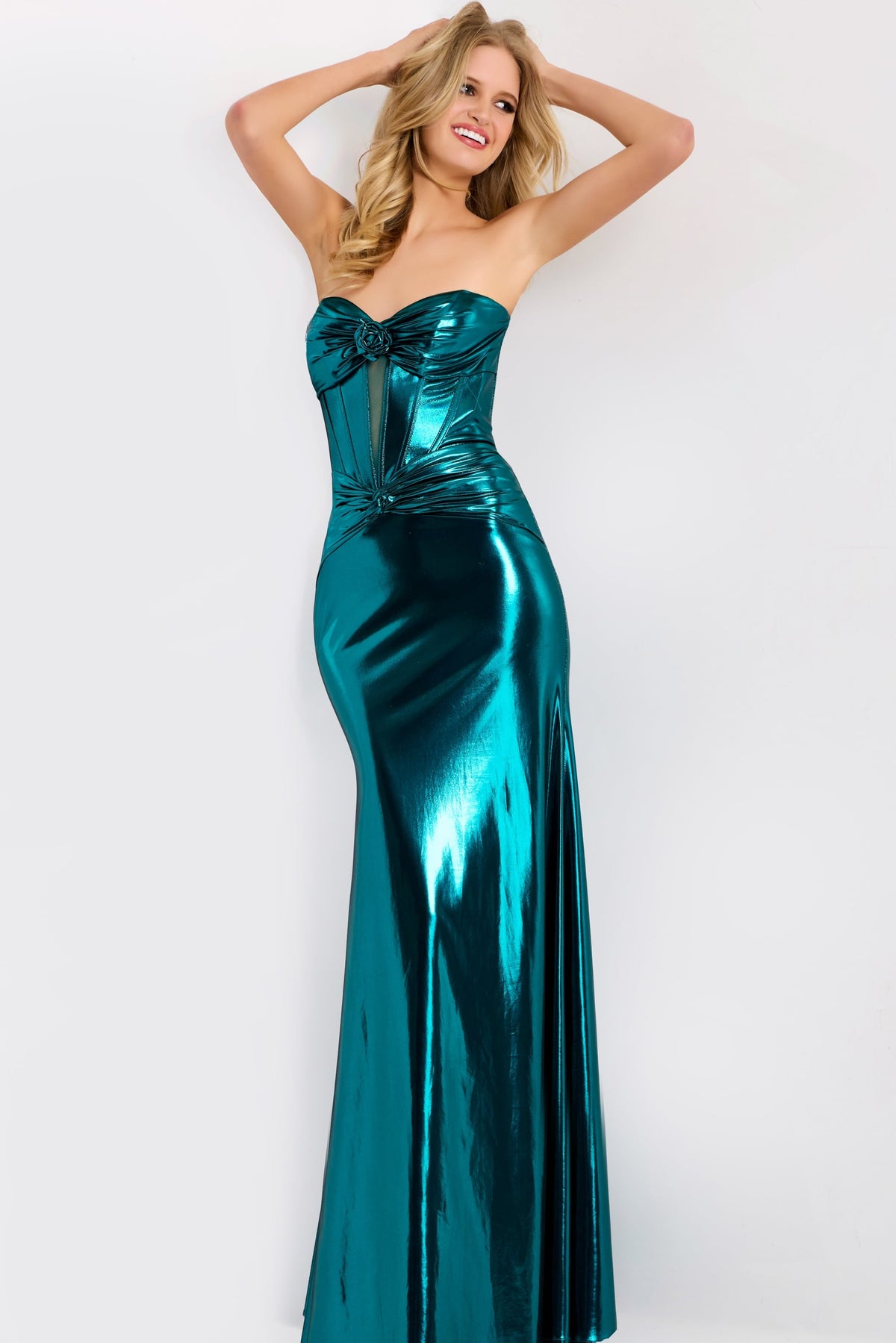 Jovani 45709 Strapless Metallic Mermaid Gown