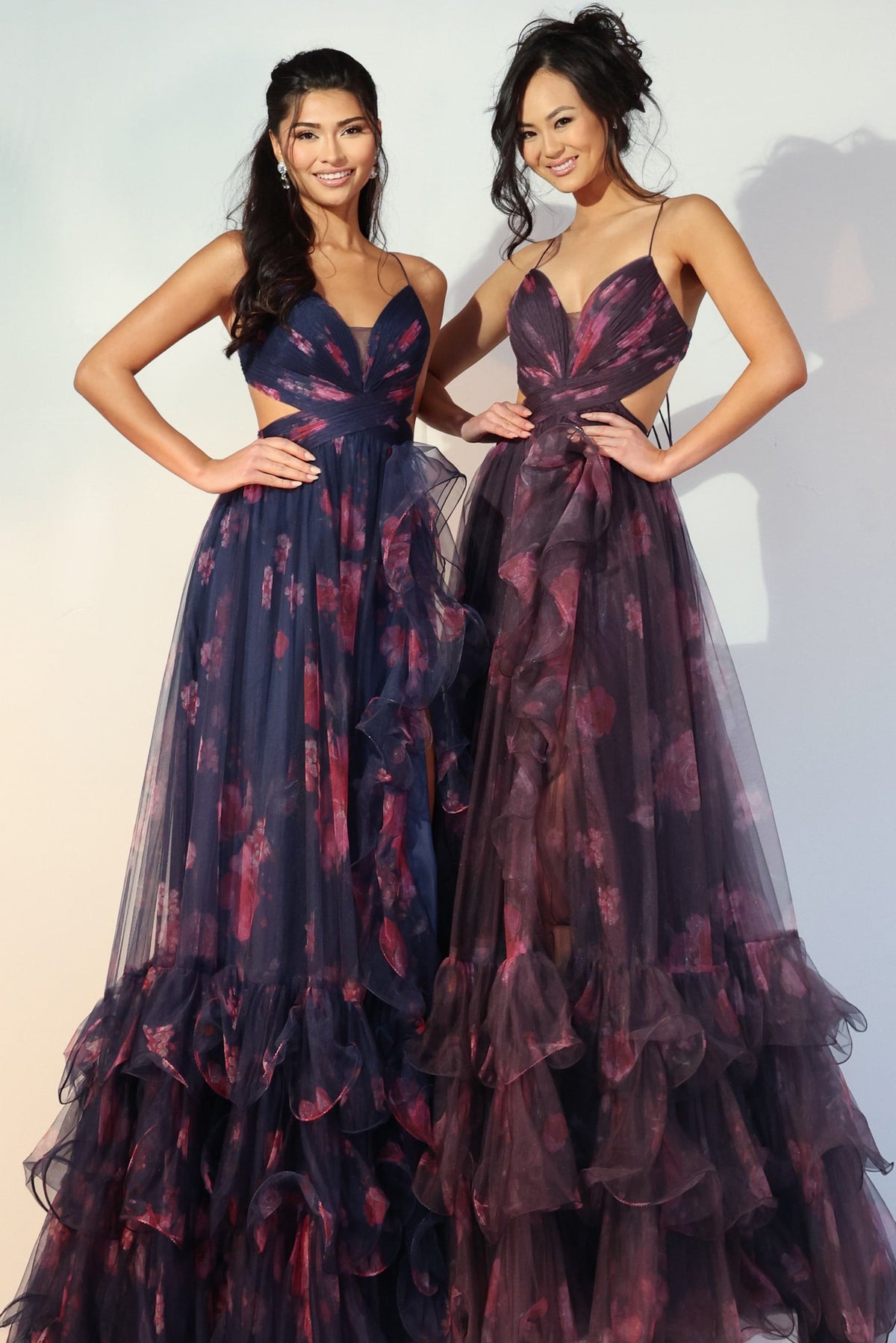 Jovani 45712 Floral Tulle Gown With Ruffled Skirt