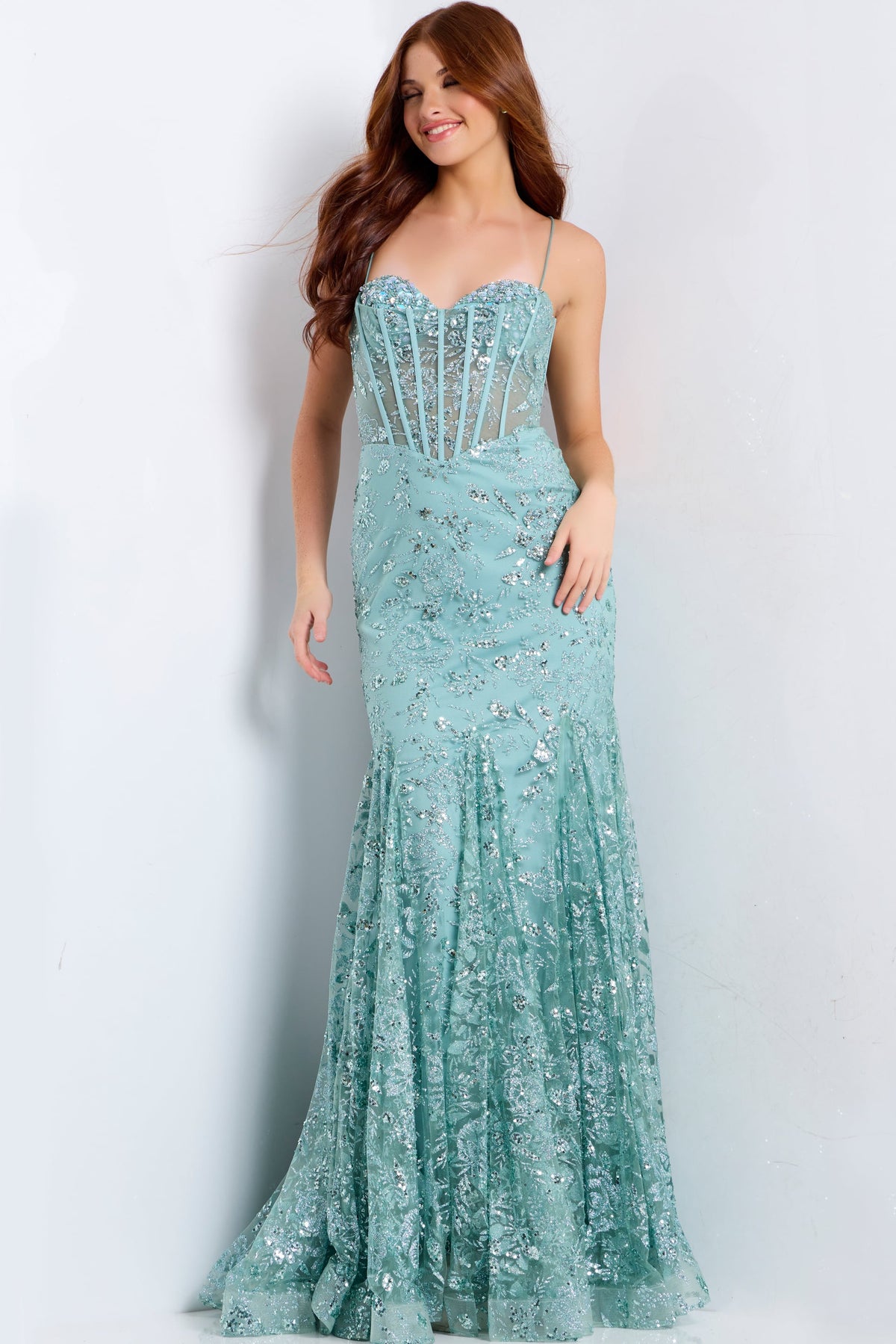 Jovani 45759 Beaded Dress with Corset Bodice and Lace Up Back
