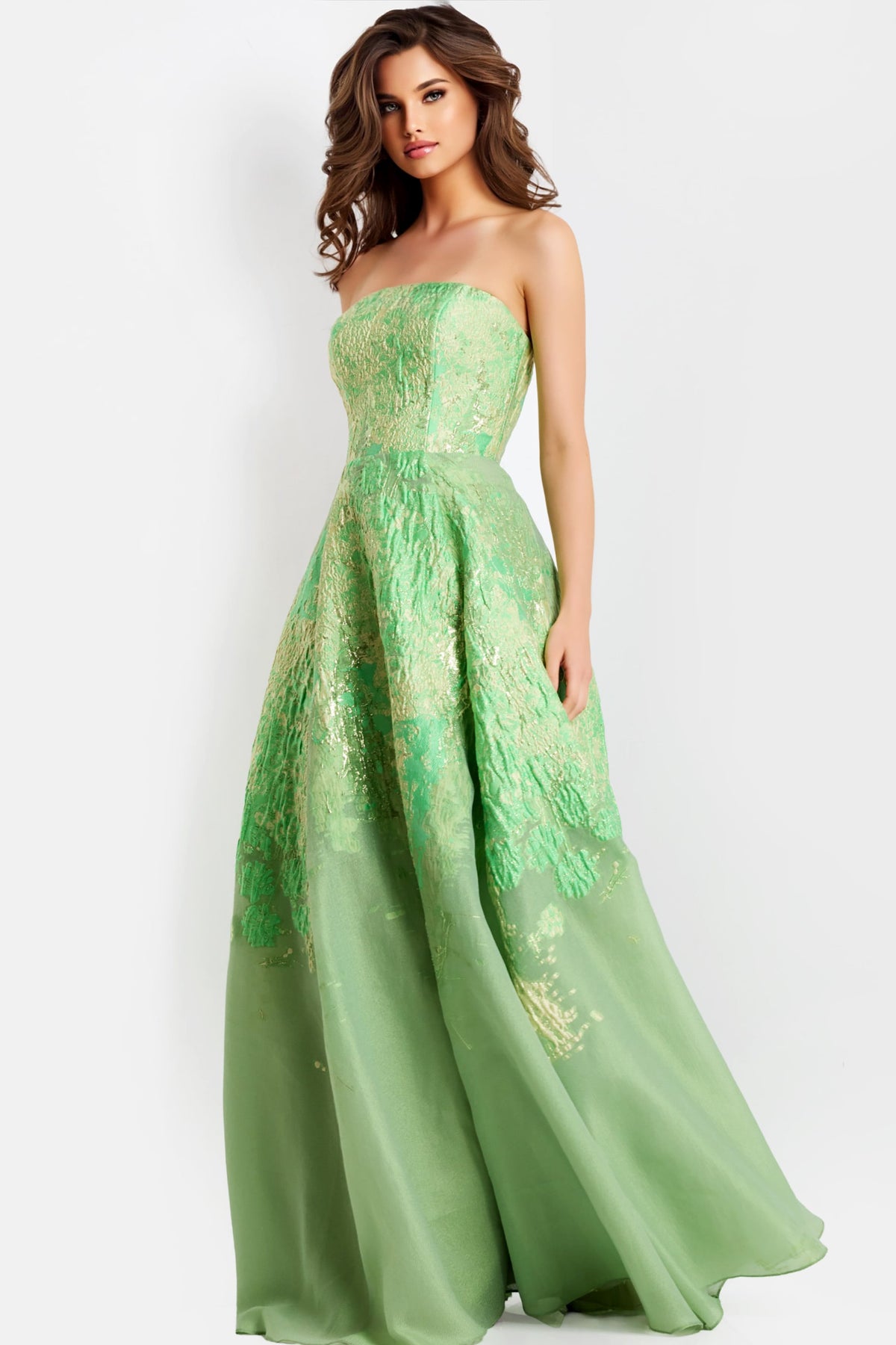 Jovani 46260 Strapless Metallic Green A-Line Gown
