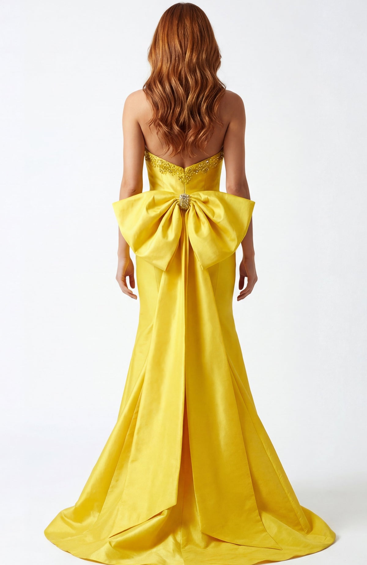 Jovani 46982 Strapless Beaded Column Gown With Statement Bow Back