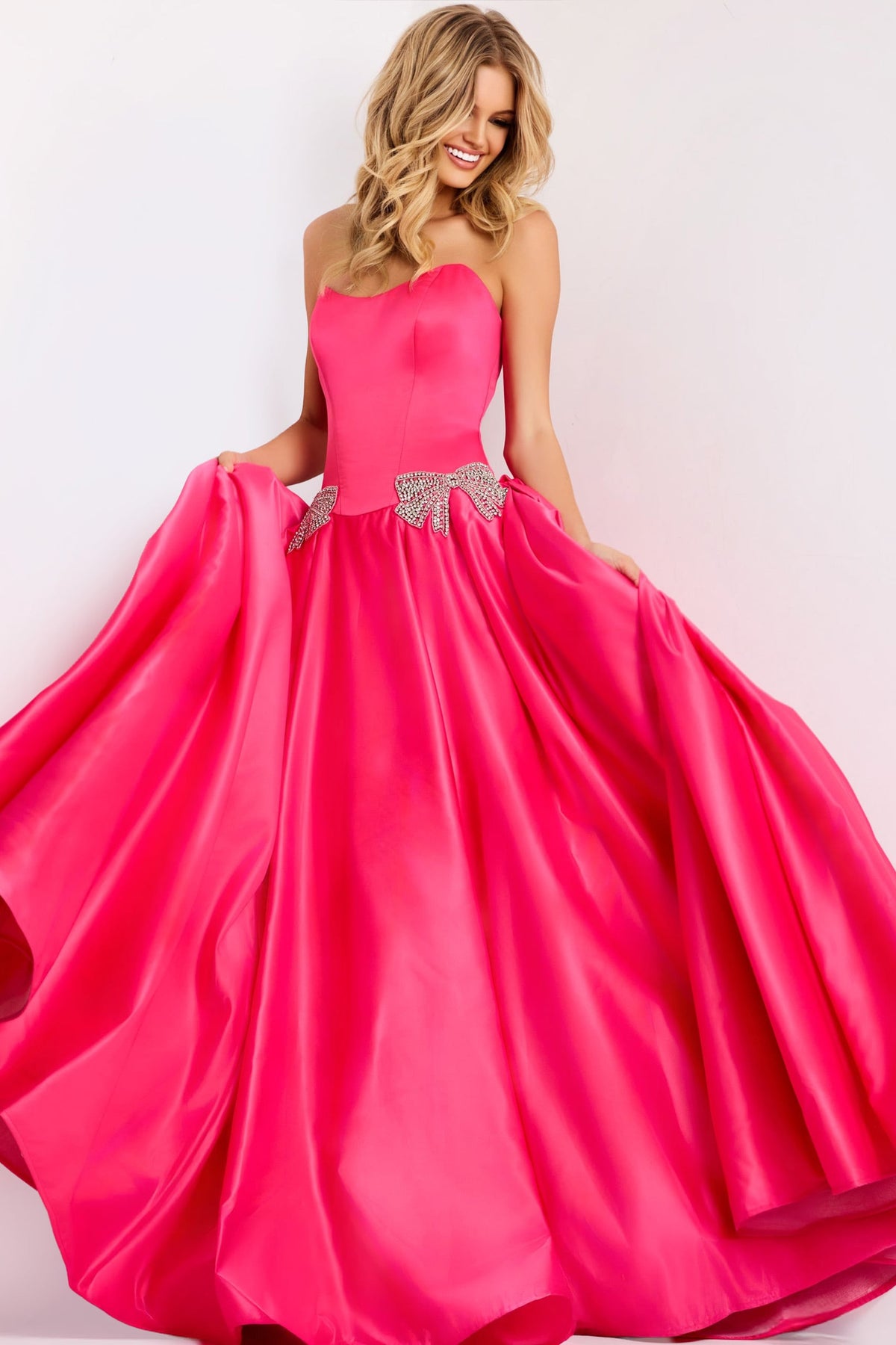 Jovani 47096 Strapless Ball Gown with Rhinestone Bow Accents