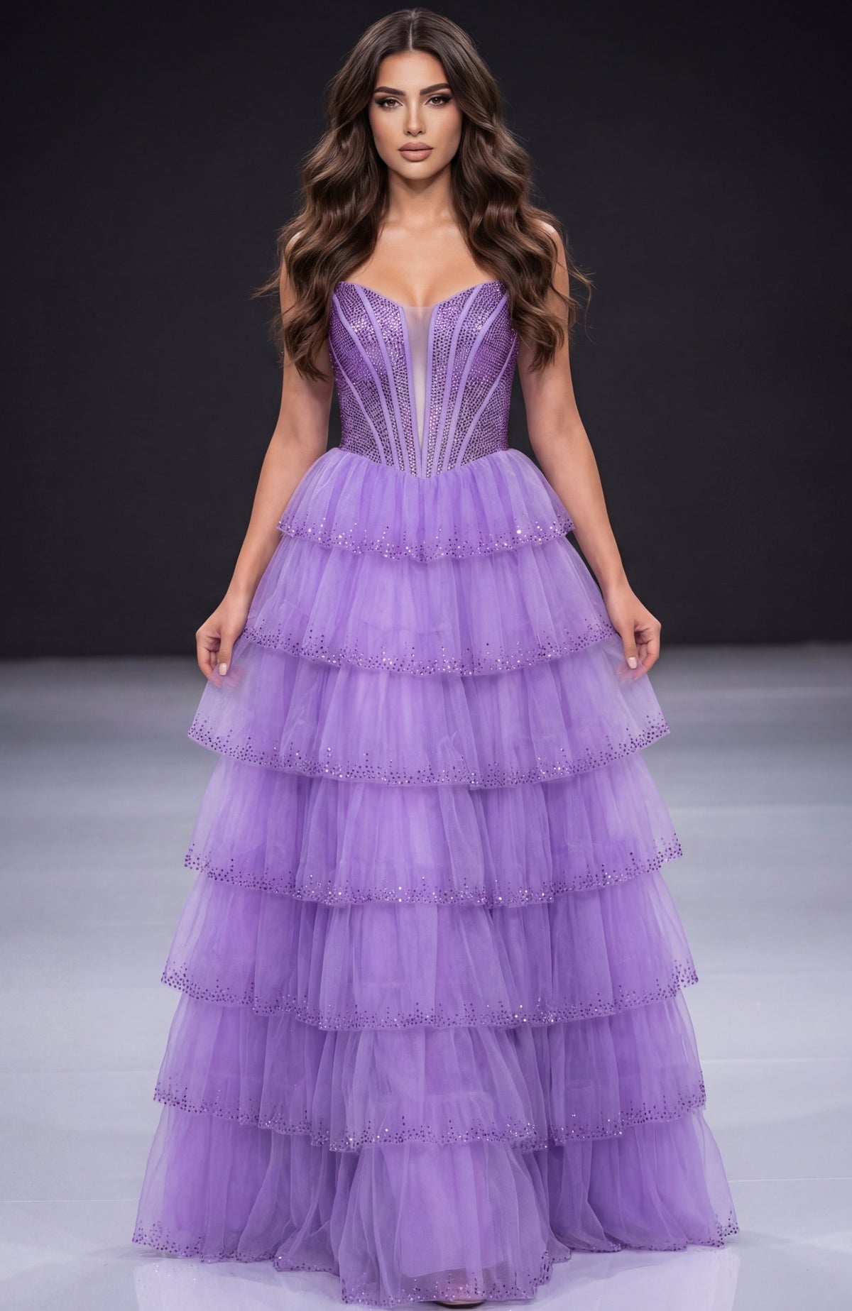 Jovani 47290 Strapless Tiered Dress With Sequin Corset Bodice