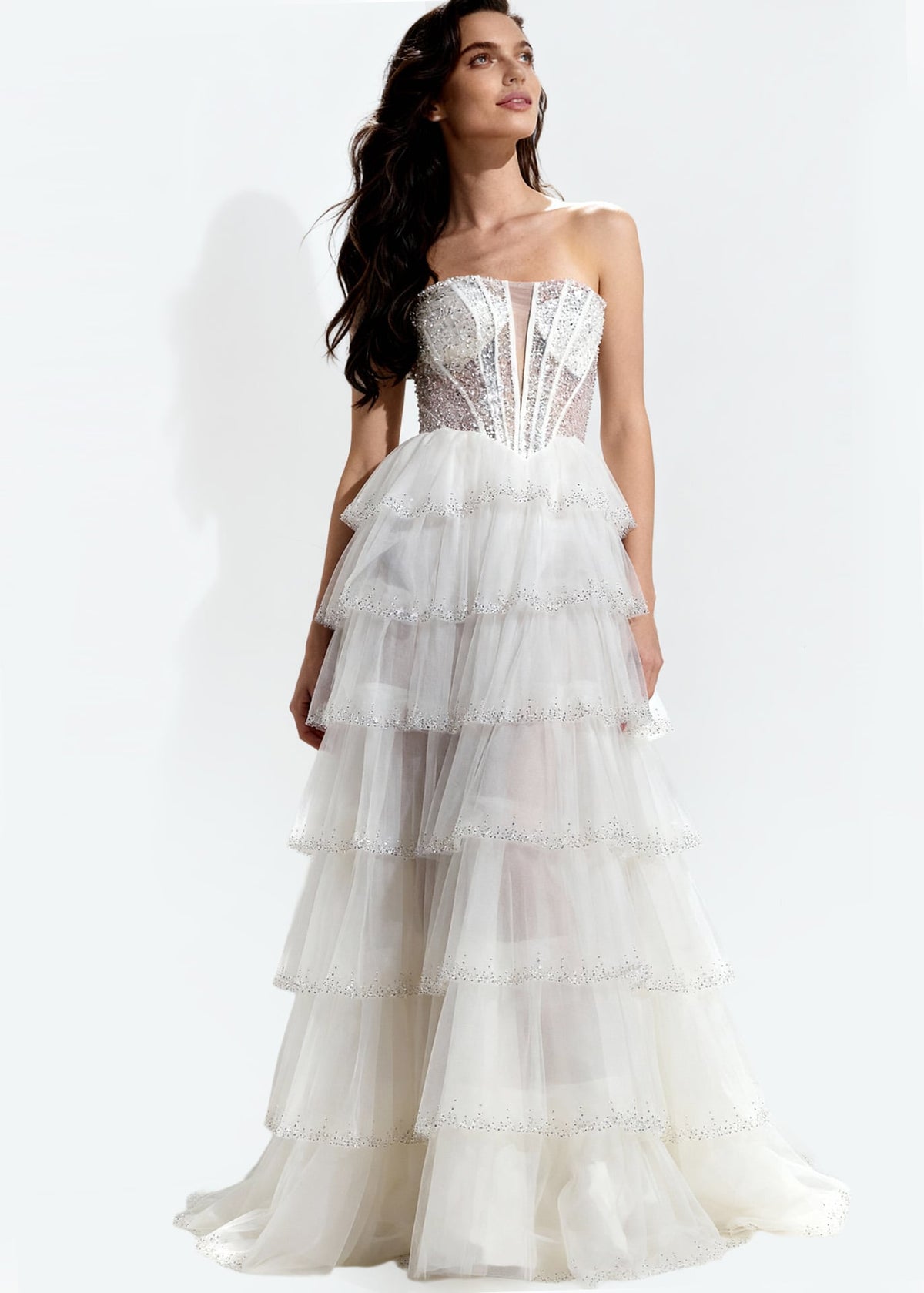 Jovani 47290 Strapless Tiered Dress With Sequin Corset Bodice