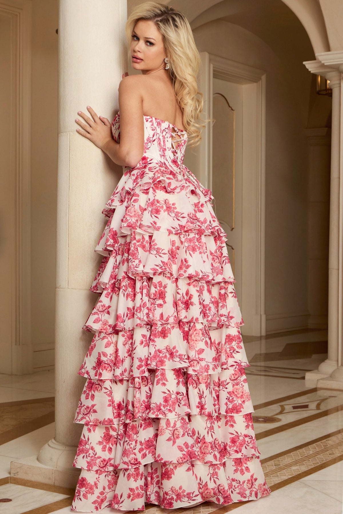 Jovani 47404 Sweetheart Bodice with Cascading Floral Ruffles