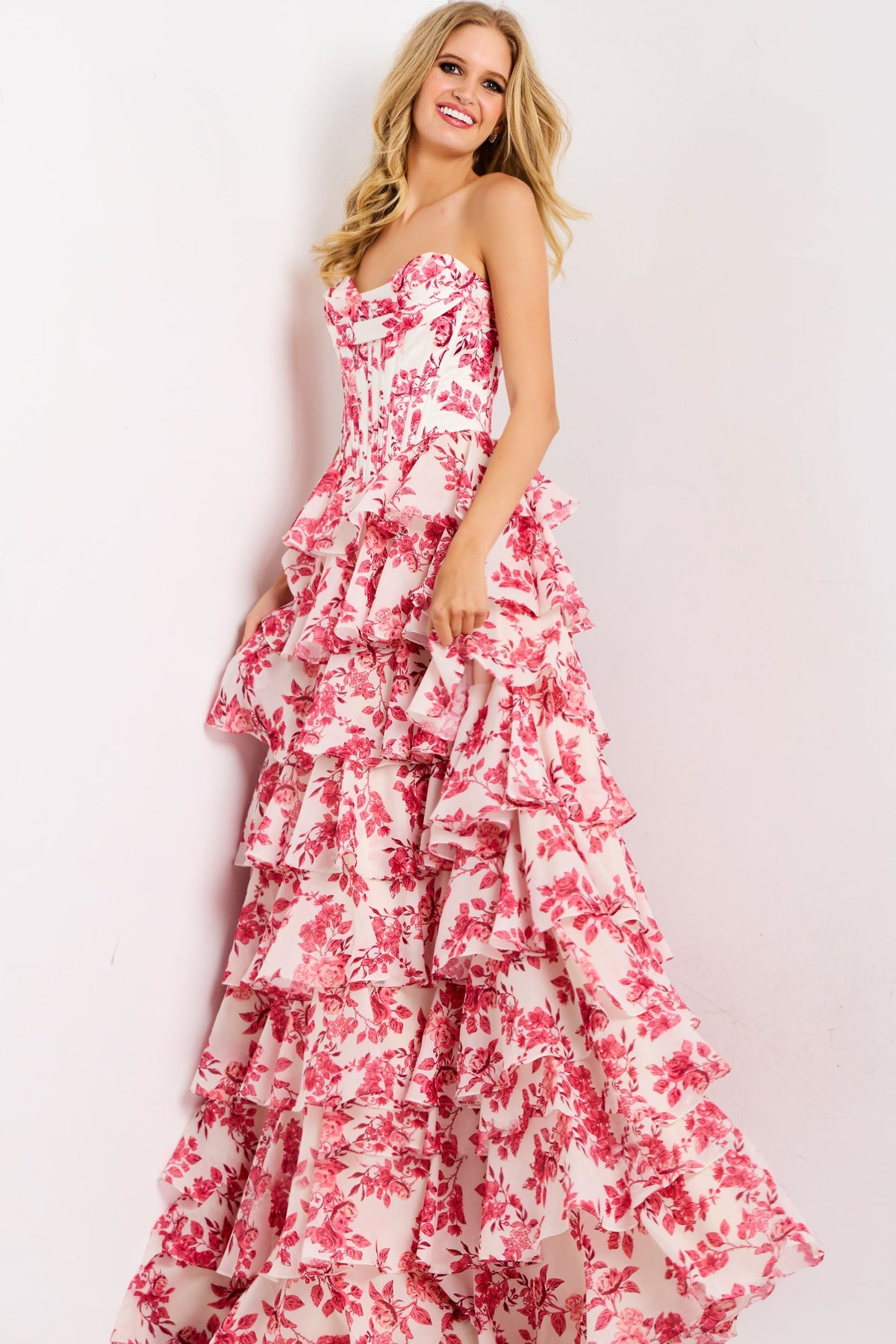 Jovani 47404 Sweetheart Bodice with Cascading Floral Ruffles
