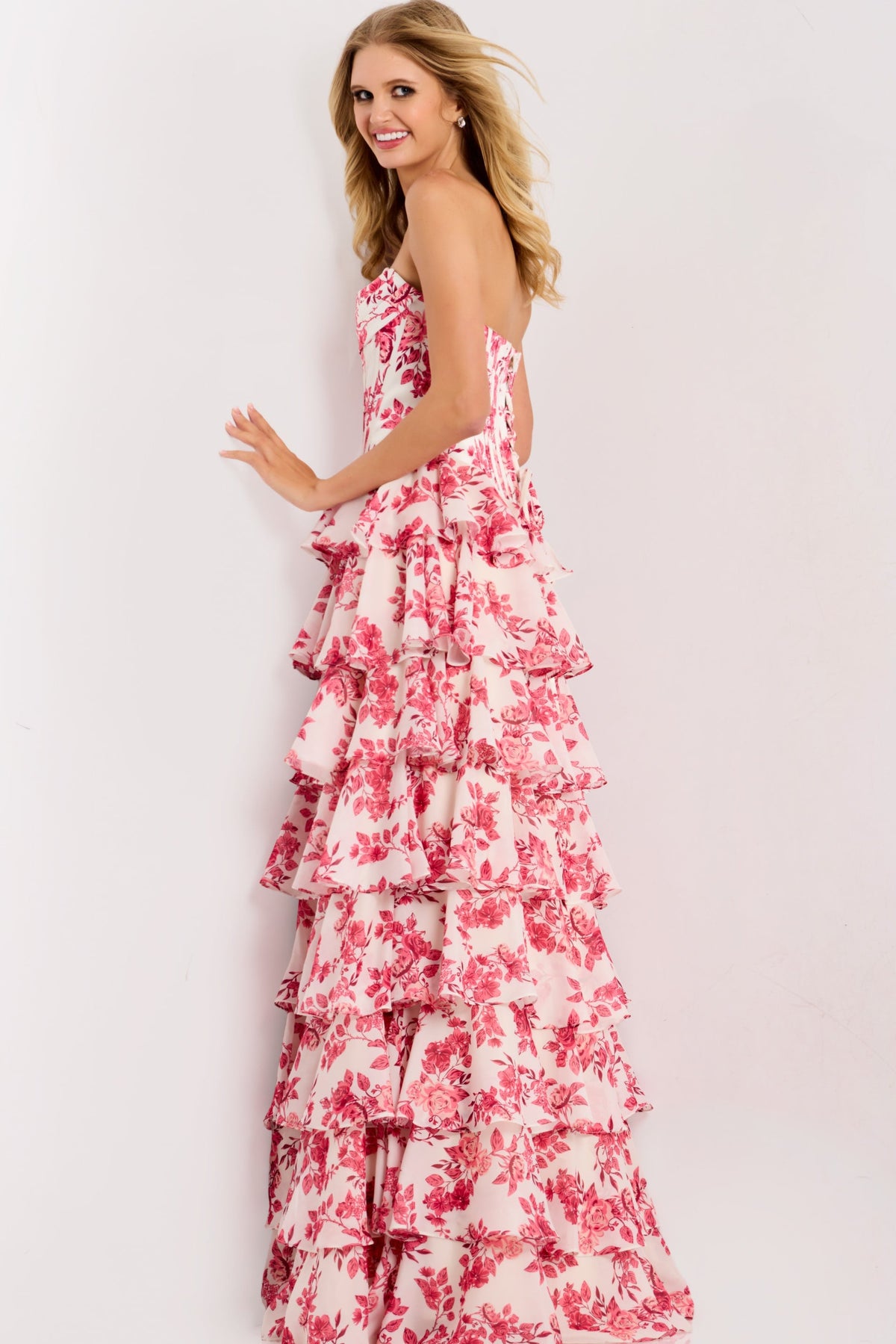 Jovani 47404 Sweetheart Bodice with Cascading Floral Ruffles