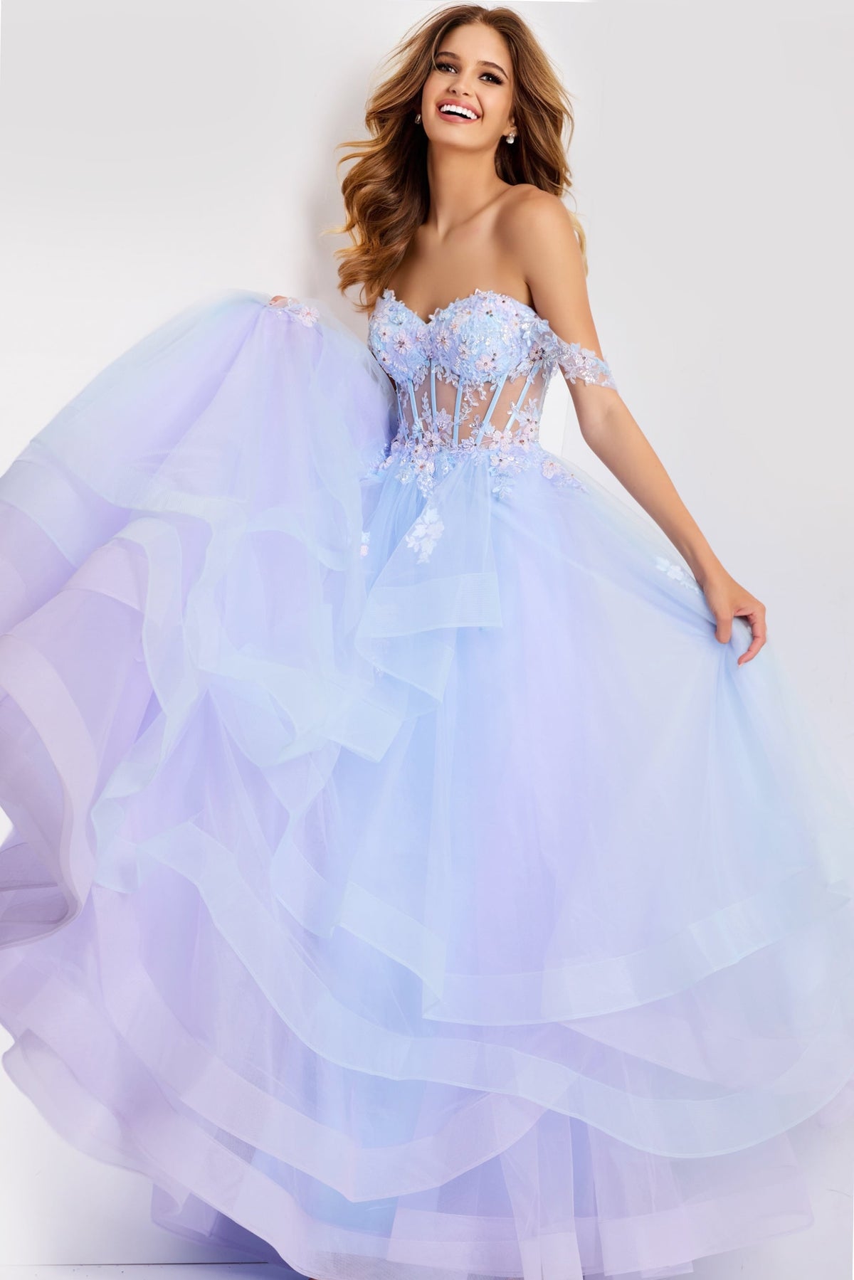 Jovani 47427 Strapless Ball Gown with Floral Corset
