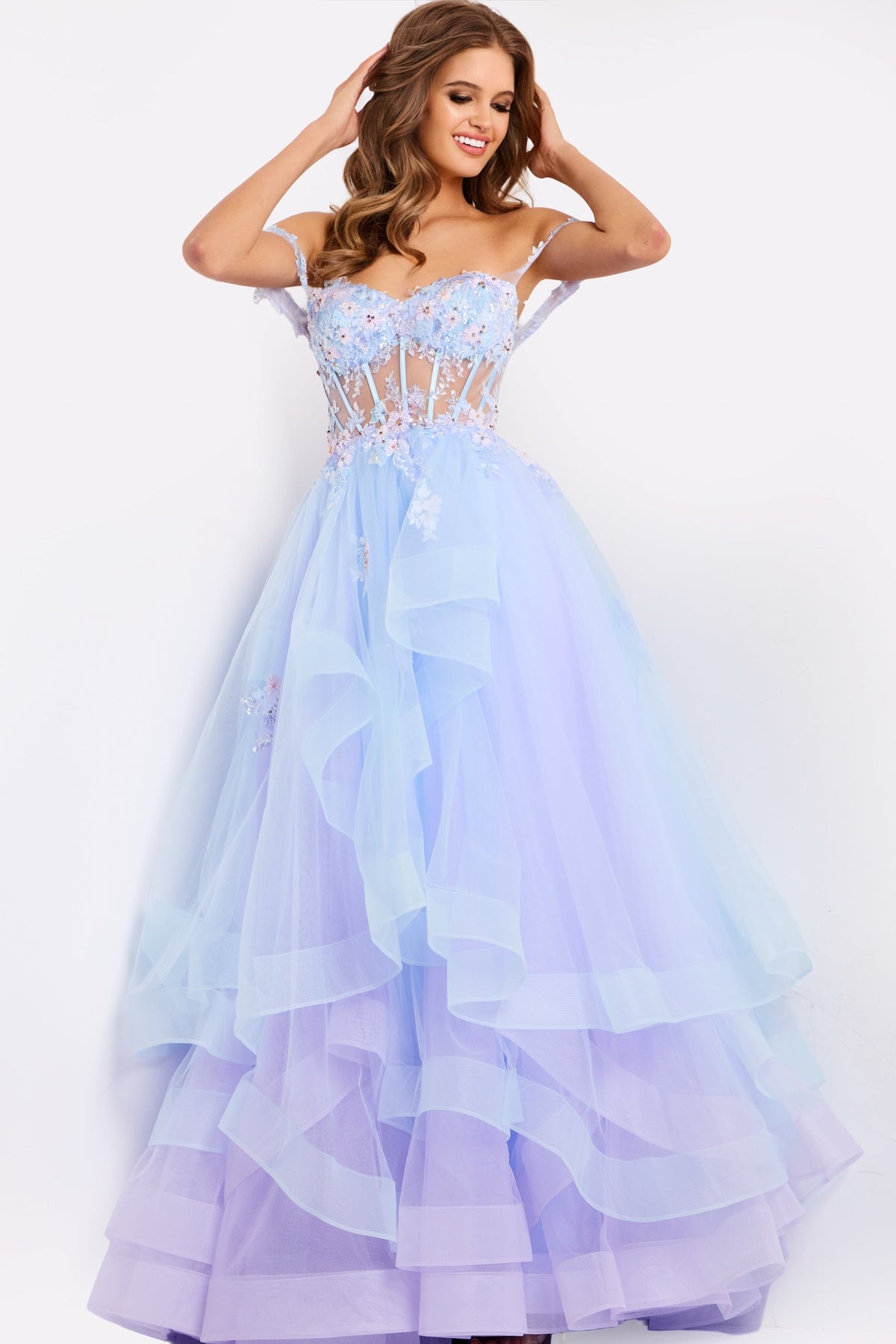 Jovani 47427 Strapless Ball Gown with Floral Corset