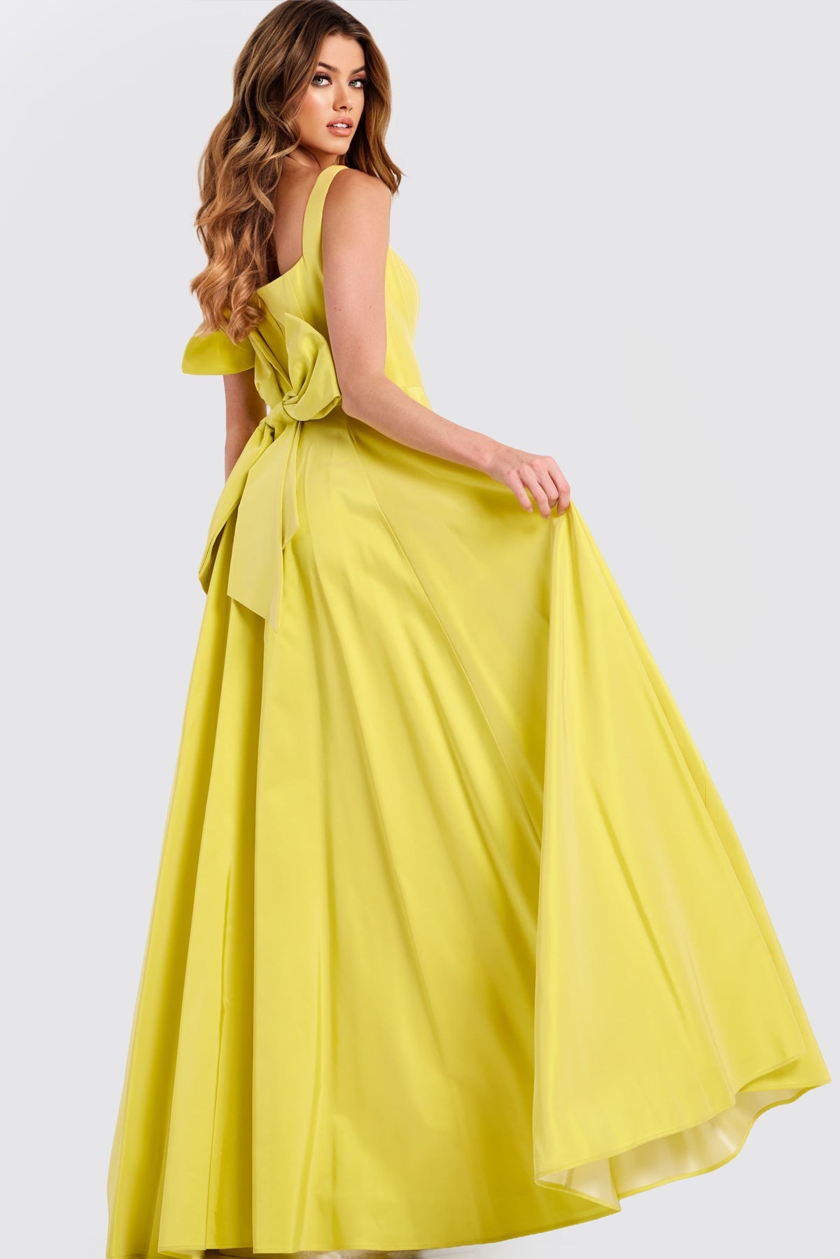 Jovani 47496 Yellow A-Line Prom Dress With Bow Back